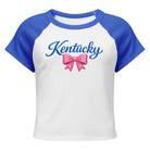 Kentucky Script Bow Raglan Baby Tee | Vintage Blue Graphic - Bluegrass Elite Apparel LLC