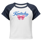 Kentucky Script Bow Raglan Baby Tee | Vintage Blue Graphic - Bluegrass Elite Apparel LLC