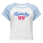 Kentucky Script Bow Raglan Baby Tee | Vintage Blue Graphic - Bluegrass Elite Apparel LLC