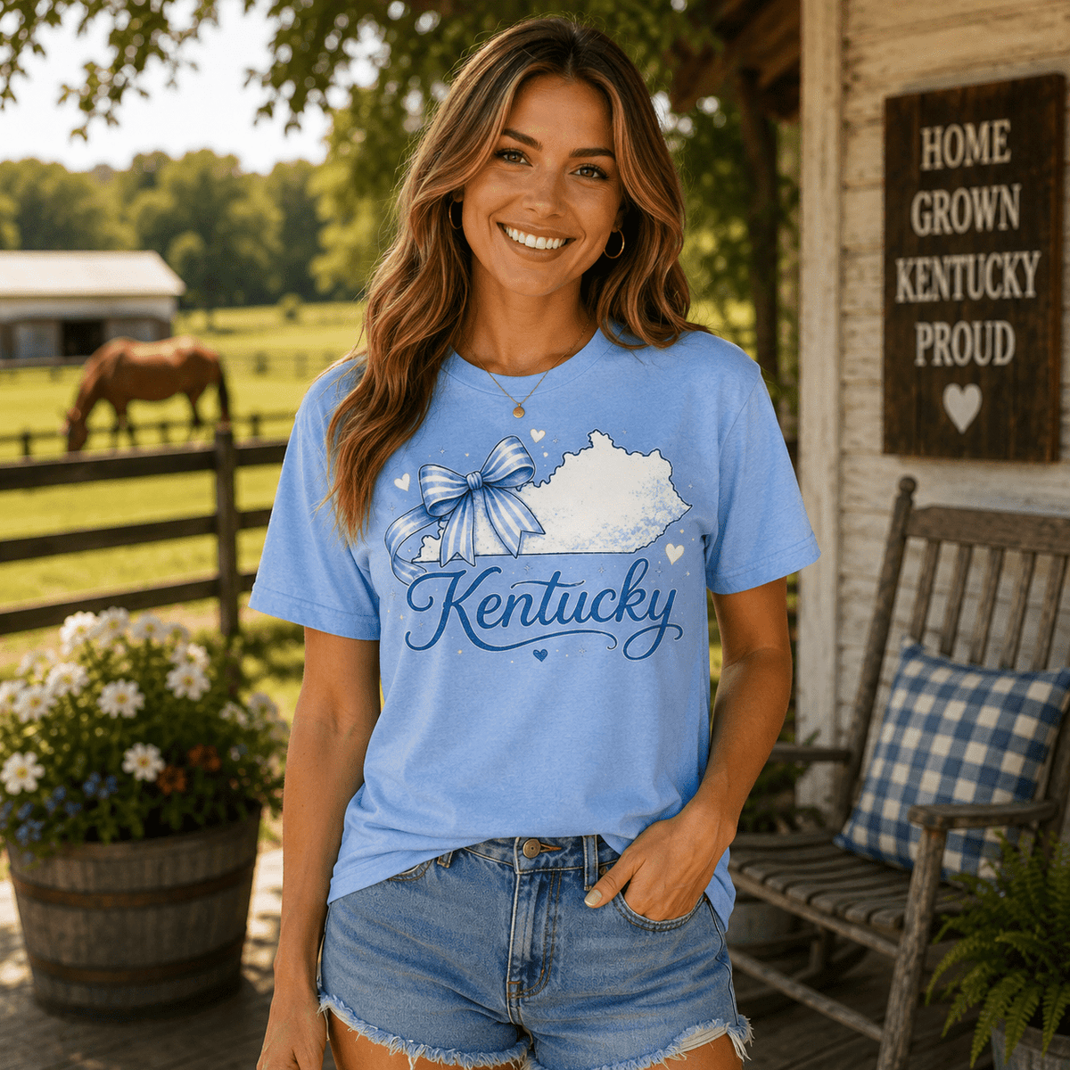 Kentucky Script Bow Tee | Bluegrass Outline Design | Classic - Bluegrass Elite Apparel LLC