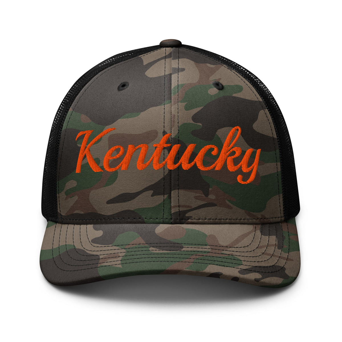 Kentucky Script Camo Trucker Hat - Bluegrass Elite Apparel LLC
