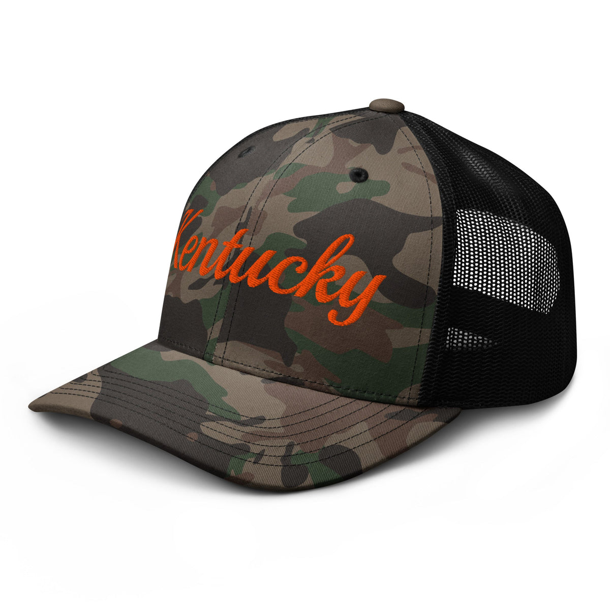 Kentucky Script Camo Trucker Hat - Bluegrass Elite Apparel LLC