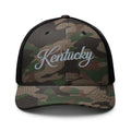 Kentucky Script Camo Trucker Hat | Classic Woodland Mesh Cap - Bluegrass Elite Apparel LLC