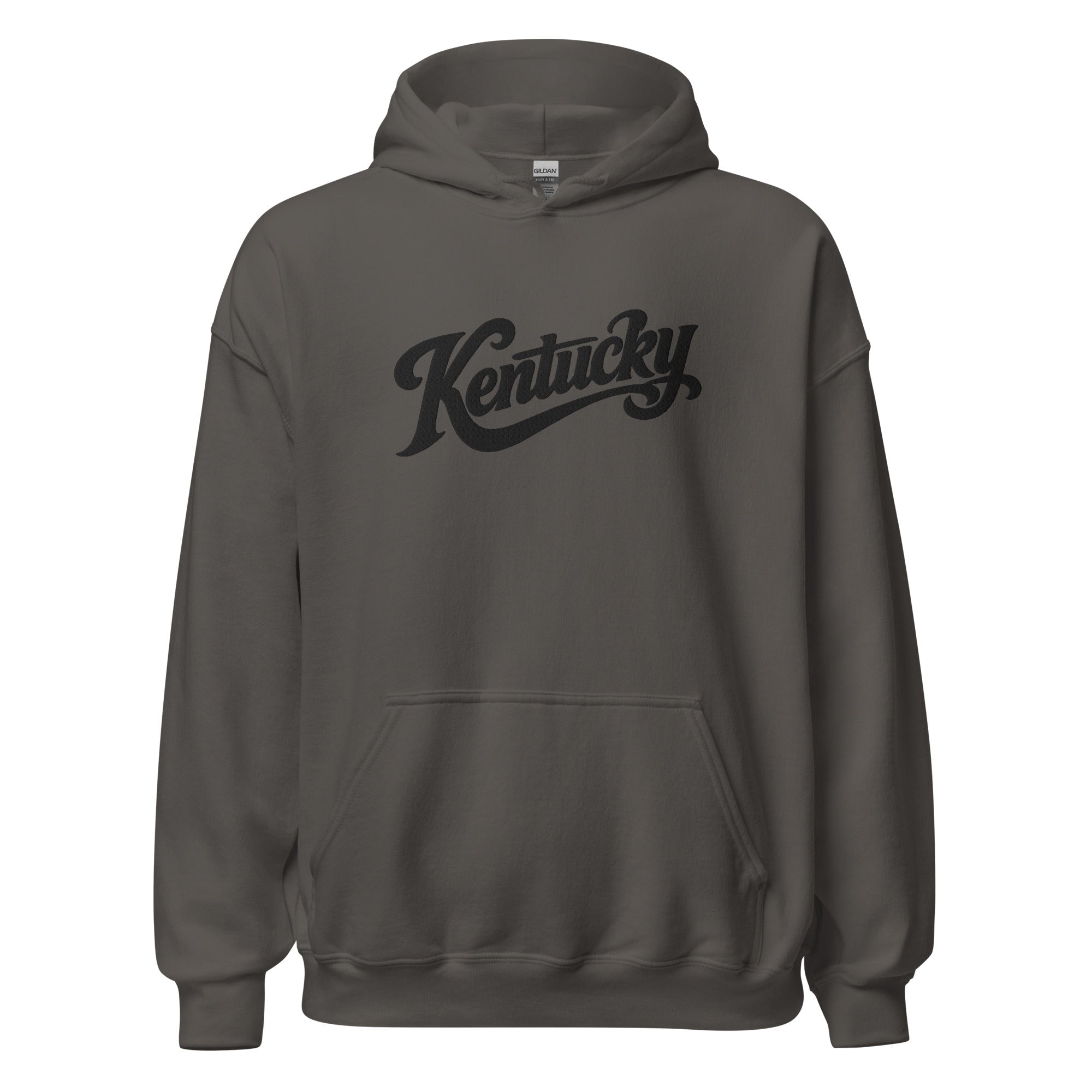 Kentucky Script Embroidered Hoodie | Black Stitch Bluegrass Pullover - Bluegrass Elite Apparel LLC
