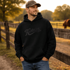Kentucky Script Embroidered Hoodie | Black Stitch Bluegrass Pullover - Bluegrass Elite Apparel LLC