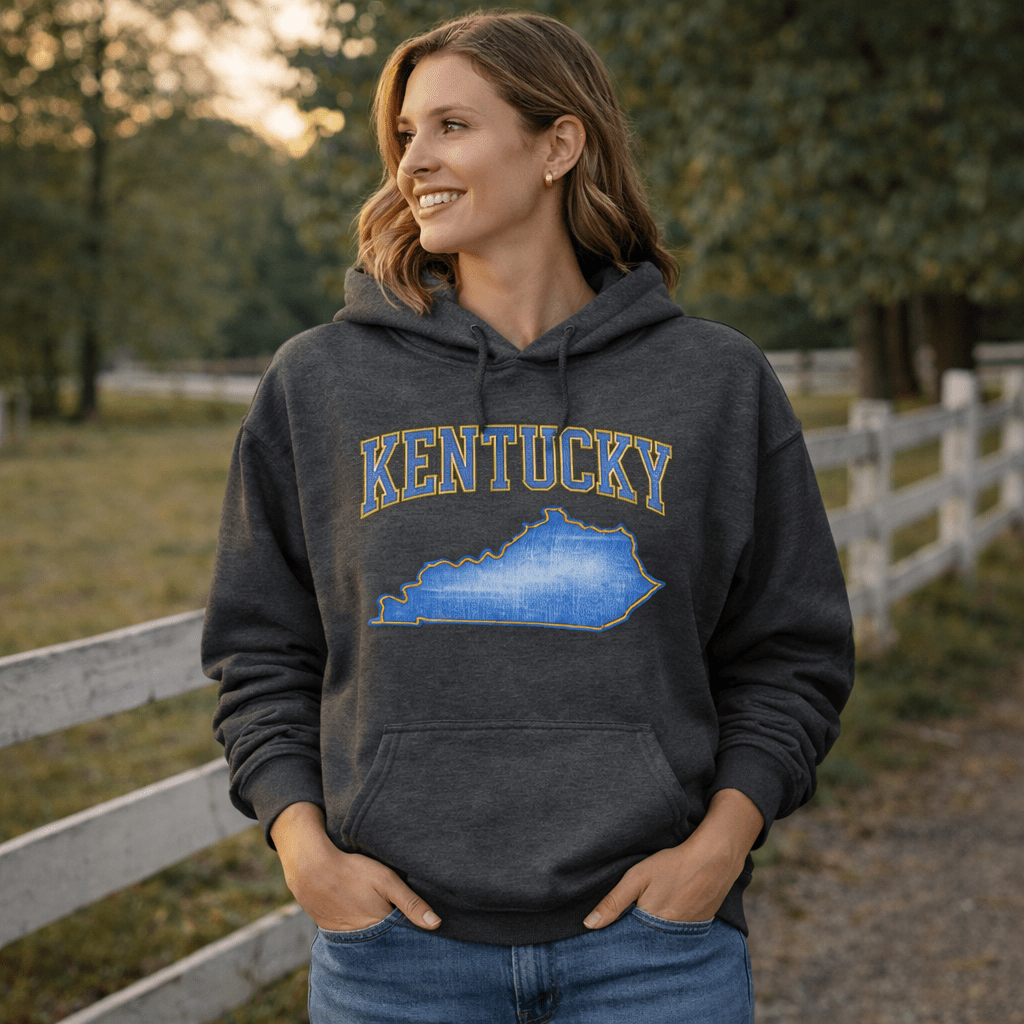 Kentucky State Hoodie | Denim Textured Design | Unisex Cotton Blend - Bluegrass Elite Apparel LLC