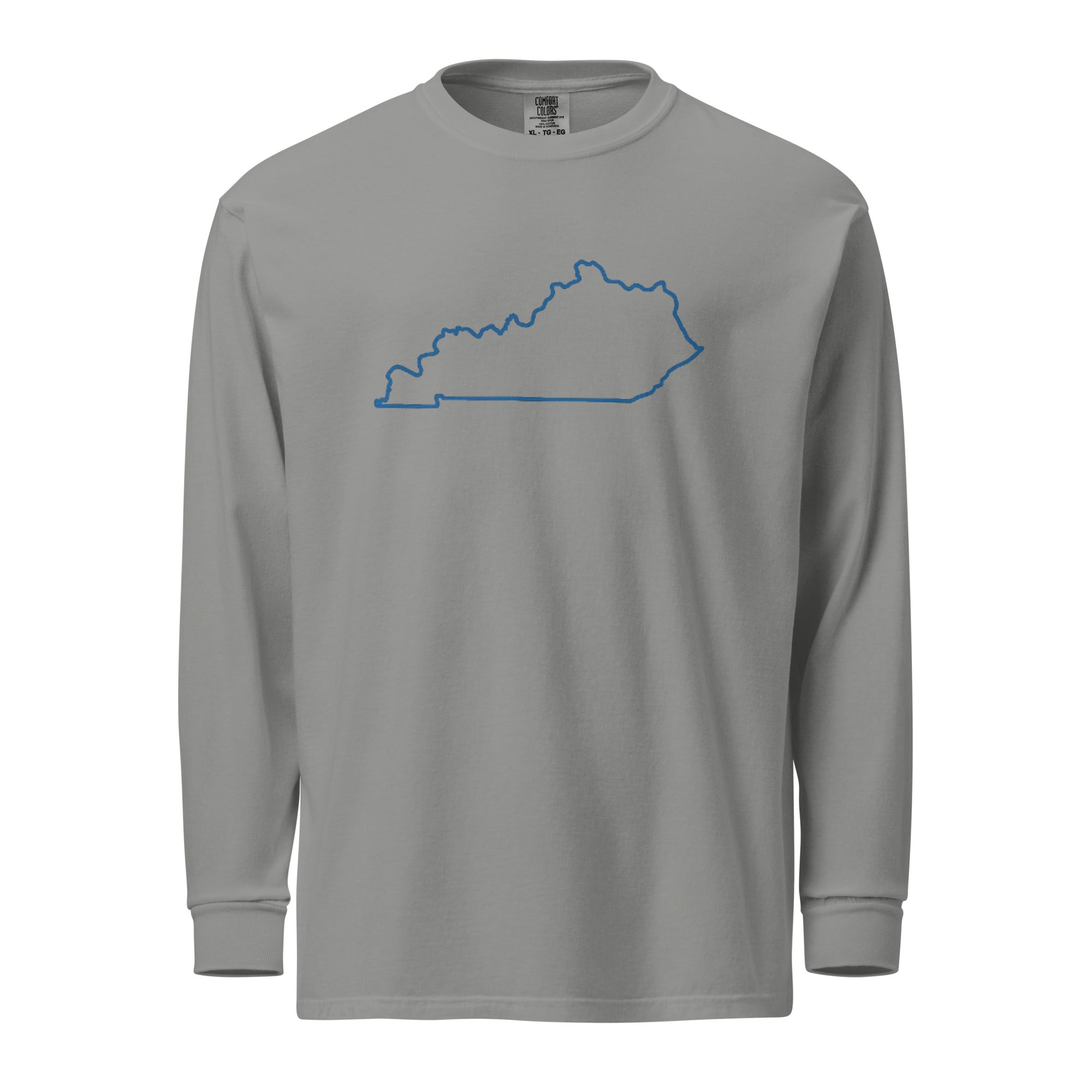 Kentucky State Outline Heavyweight Long Sleeve Shirt | Garment - Dyed Comfort | Unisex - Bluegrass Elite Apparel LLC