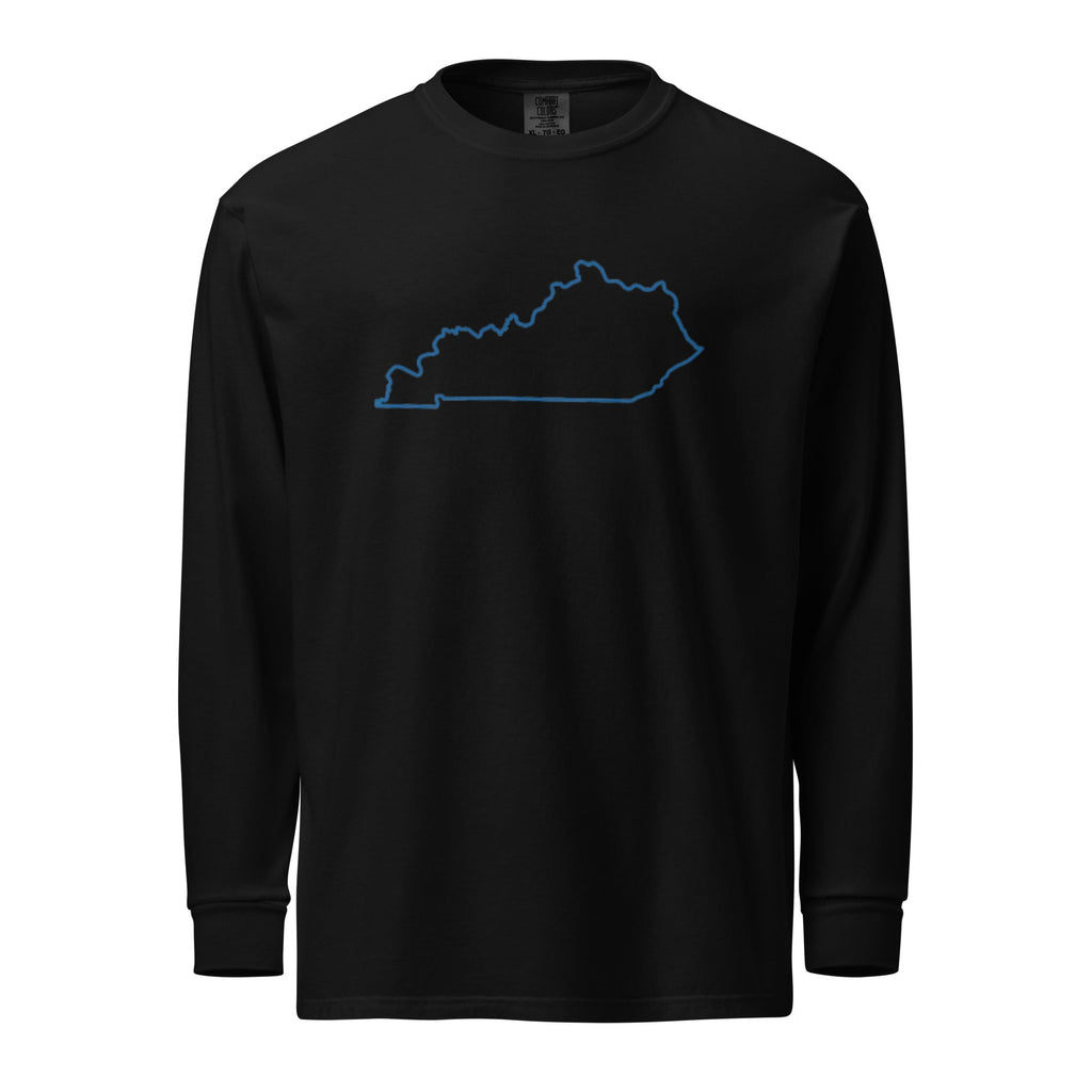 Kentucky State Outline Heavyweight Long Sleeve Shirt | Garment - Dyed Comfort | Unisex - Bluegrass Elite Apparel LLC