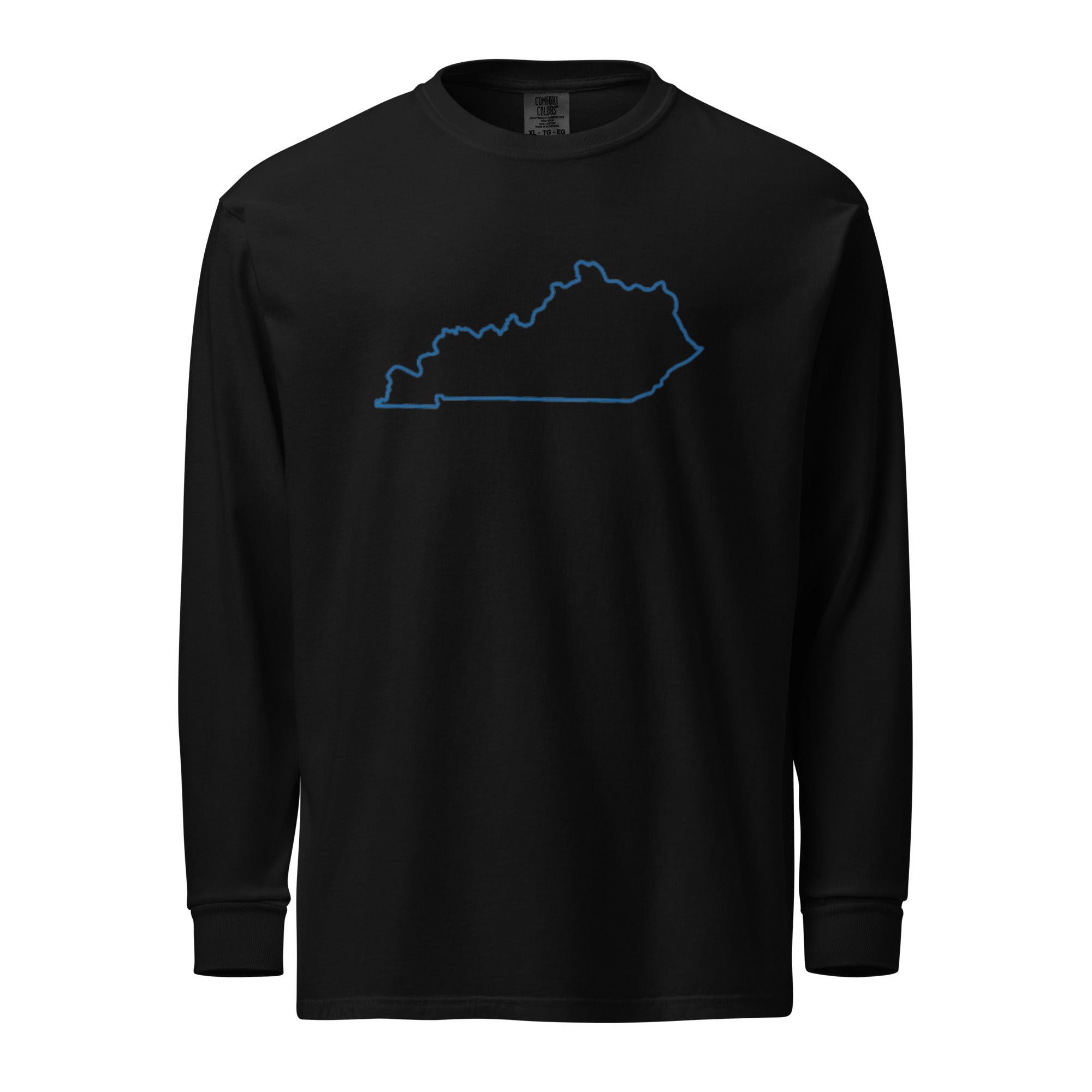 Kentucky State Outline Heavyweight Long Sleeve Shirt | Garment - Dyed Comfort | Unisex - Bluegrass Elite Apparel LLC