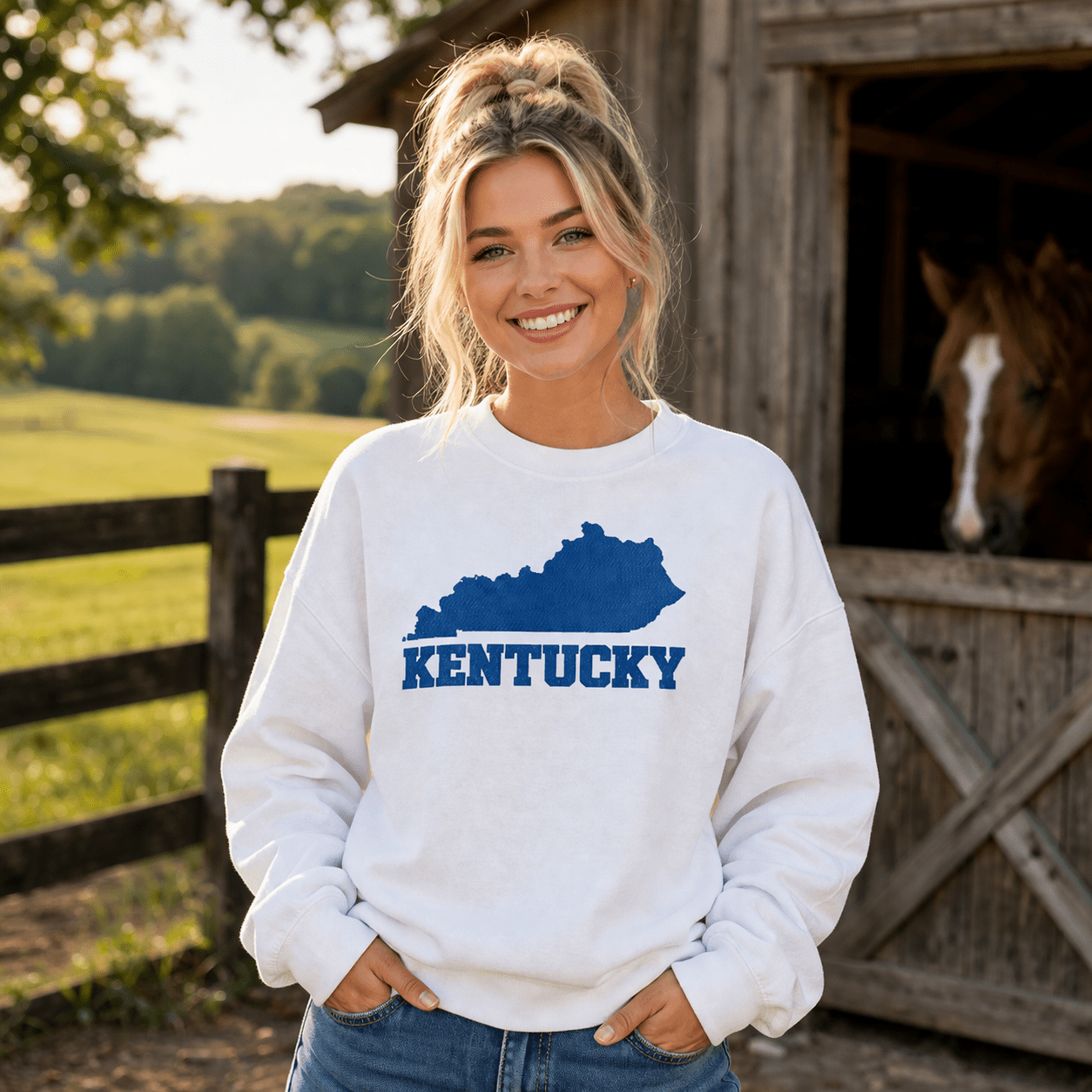 Kentucky State Outline Sweatshirt | Bold Block Script Heritage Design - Bluegrass Elite Apparel LLC