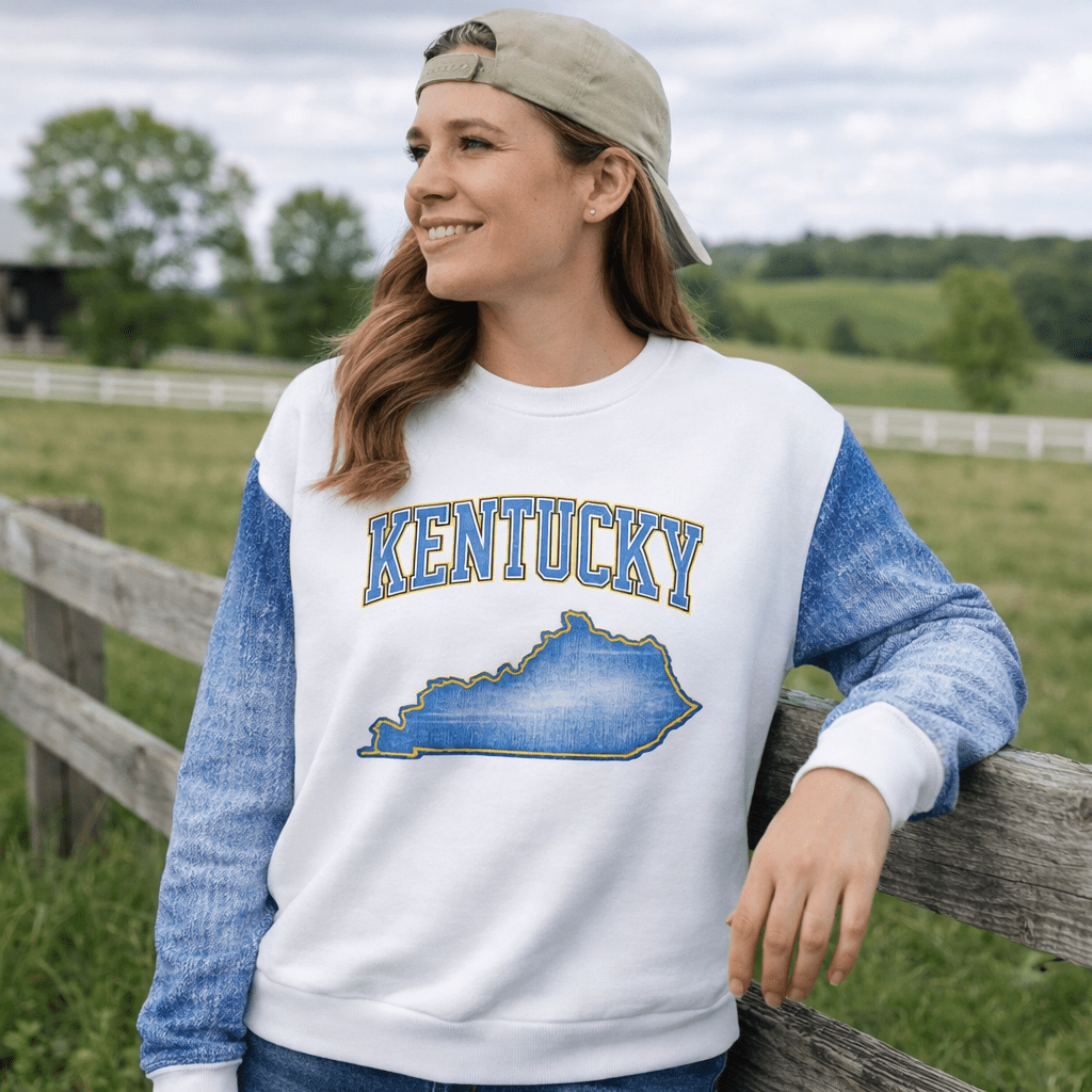 Kentucky State Sweatshirt | Denim Textured Design | Unisex Cotton - Bluegrass Elite Apparel LLC