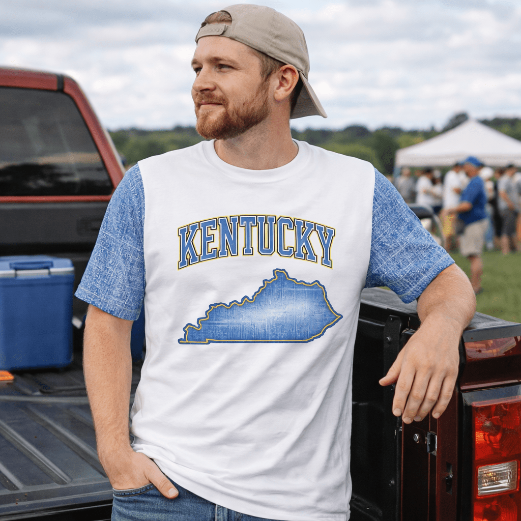 Kentucky State T-Shirt | Denim Textured Design | Men’s Cotton - Bluegrass Elite Apparel LLC