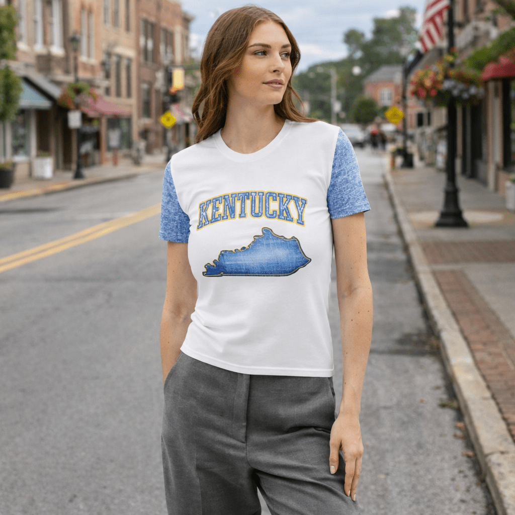 Kentucky State T-Shirt | Denim Textured Design | Women’s Cotton - Bluegrass Elite Apparel LLC