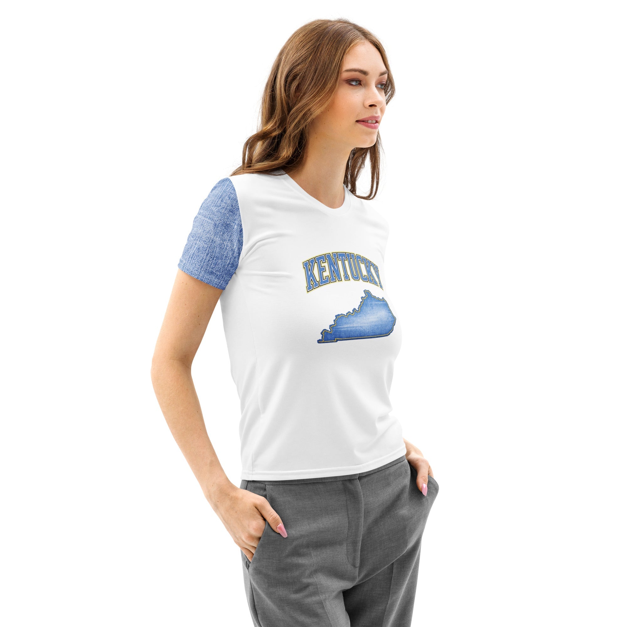 Kentucky State T-Shirt | Denim Textured Design | Women’s Cotton - Bluegrass Elite Apparel LLC