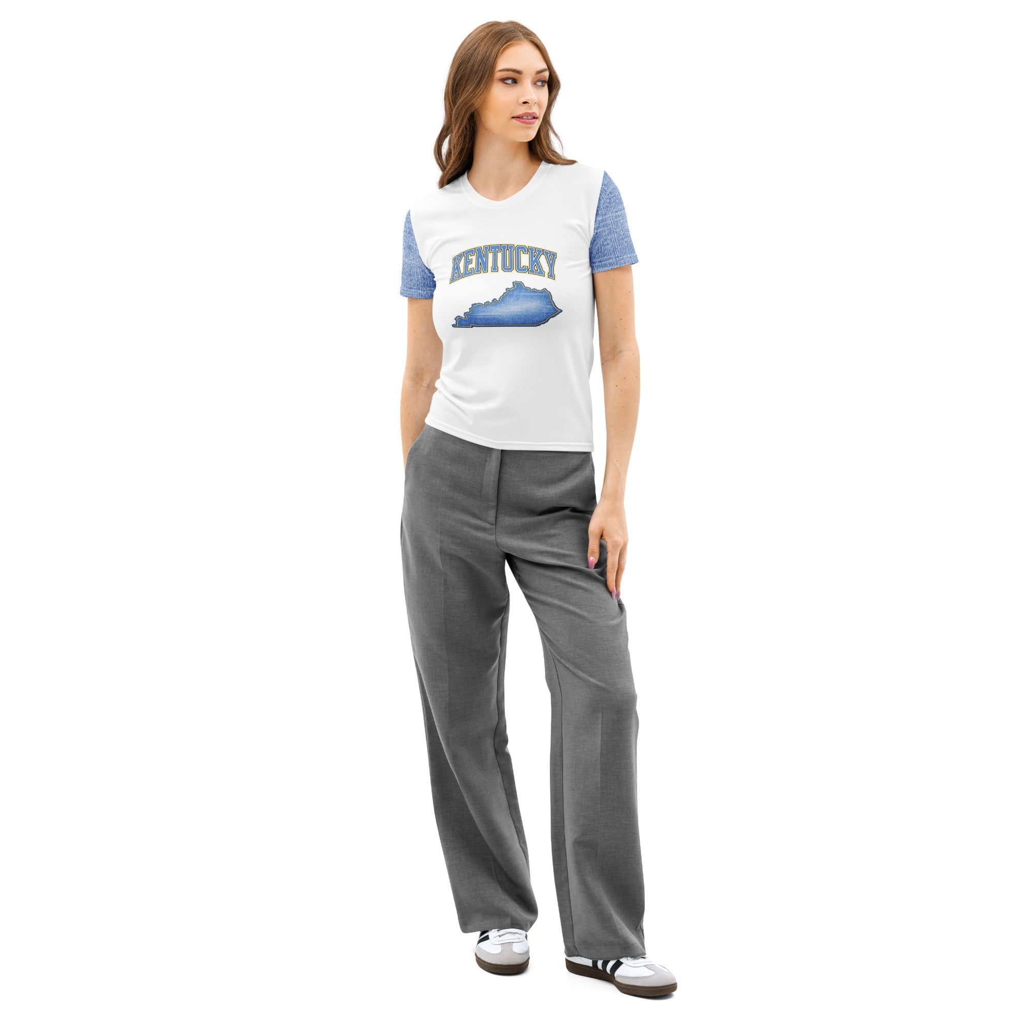Kentucky State T-Shirt | Denim Textured Design | Women’s Cotton - Bluegrass Elite Apparel LLC