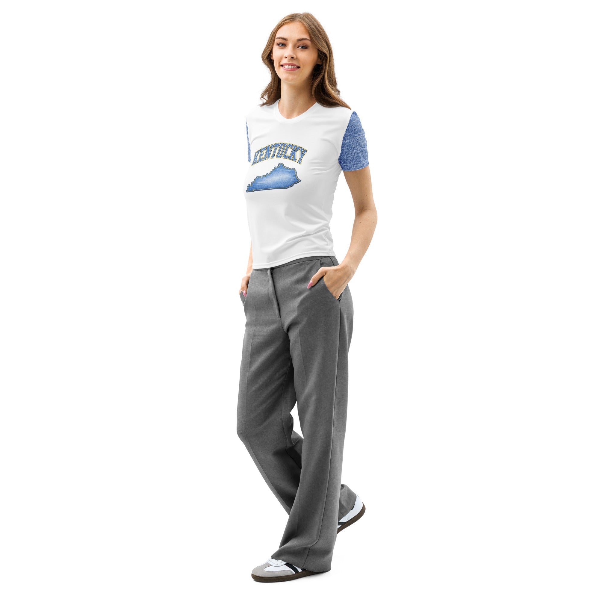 Kentucky State T-Shirt | Denim Textured Design | Women’s Cotton - Bluegrass Elite Apparel LLC