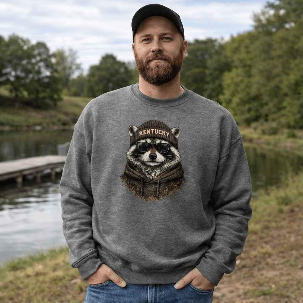Kentucky Streetwear Sweatshirt | Urban Raccoon Design | Classic Fit - Bluegrass Elite Apparel LLC