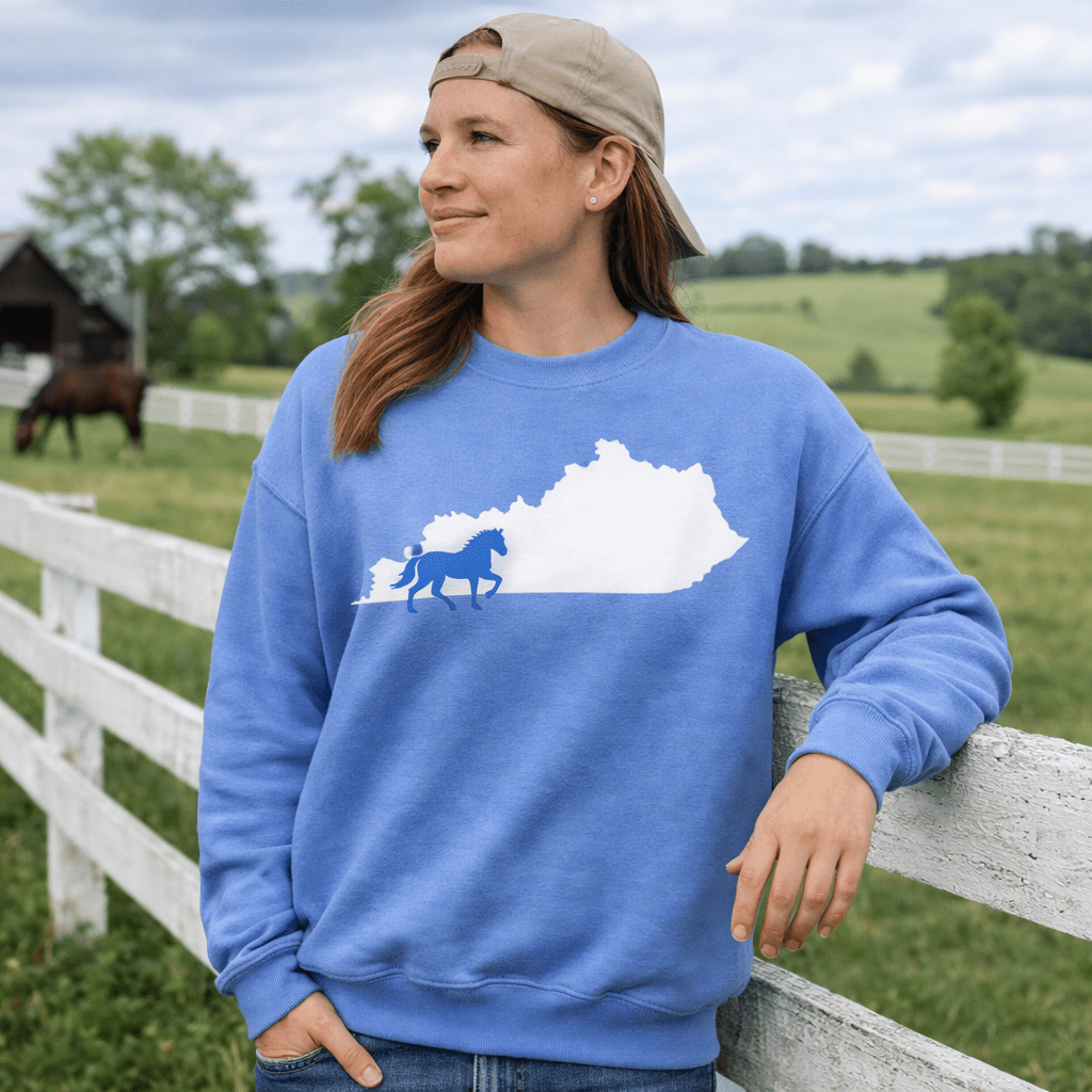 Kentucky Sweatshirt | Blue Horse State Silhouette | Unisex Classic Fit - Bluegrass Elite Apparel LLC