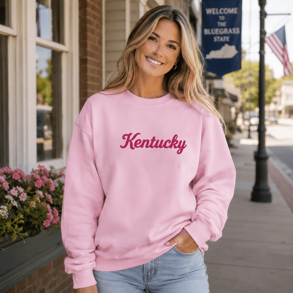 Kentucky Sweatshirt | Pink Script Design | Unisex Fleece - Bluegrass Elite Apparel LLC