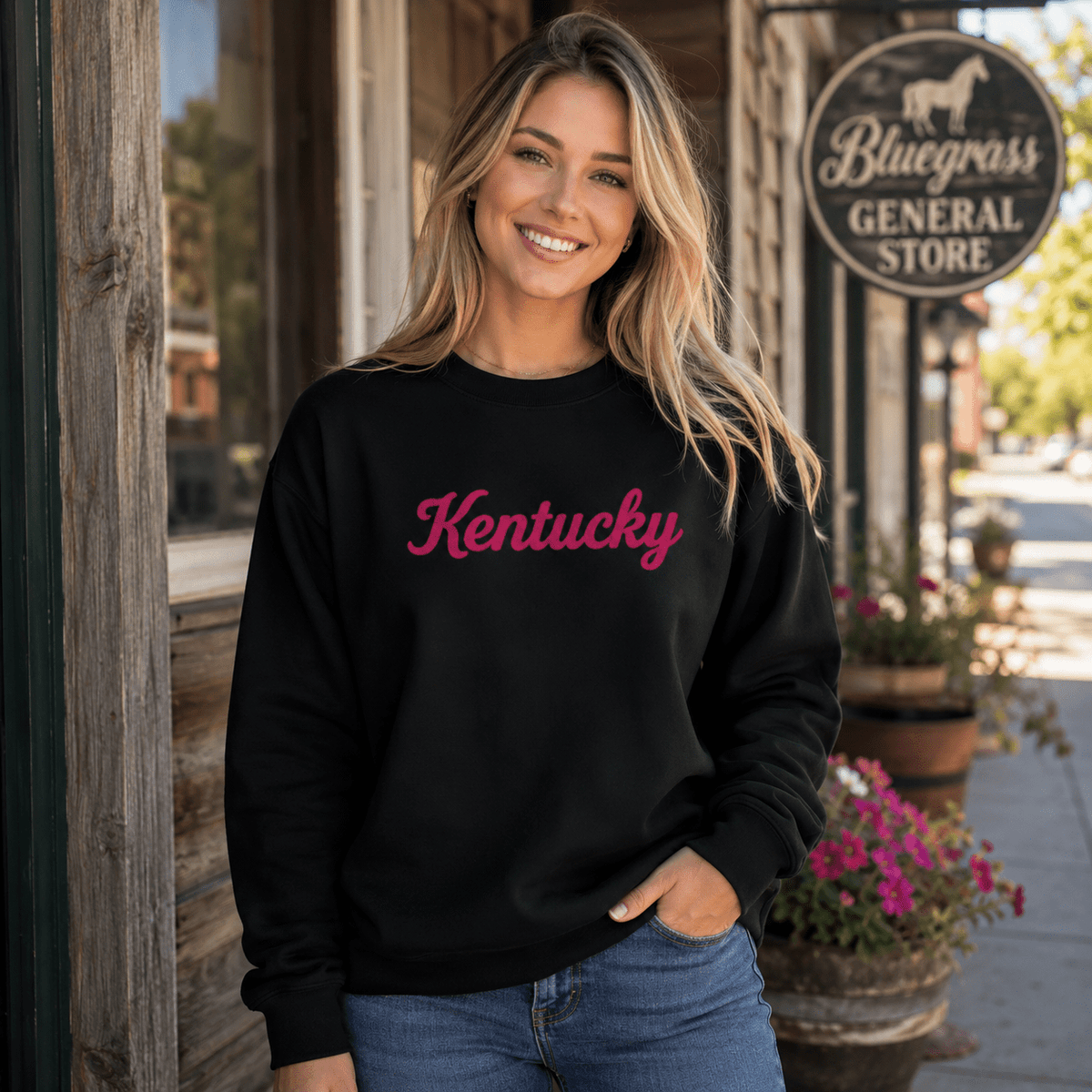 Kentucky Sweatshirt | Pink Script Premium Crew | Unisex Fleece - Bluegrass Elite Apparel LLC
