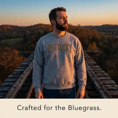 Kentucky Sweatshirt | Rustic Railroad Lettering | Vintage Warmth - Bluegrass Elite Apparel LLC