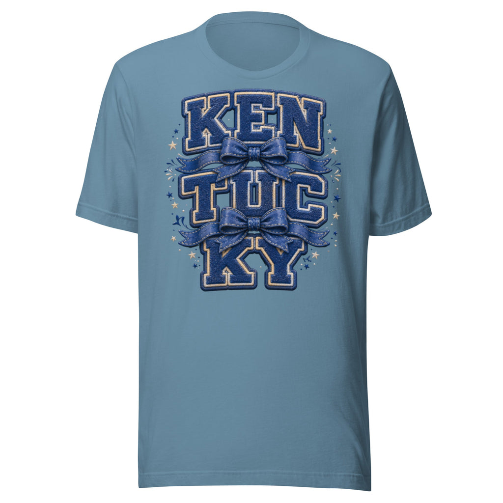 Kentucky Varsity Bow Tee | Vintage Letter Patch Design | Classic - Bluegrass Elite Apparel LLC