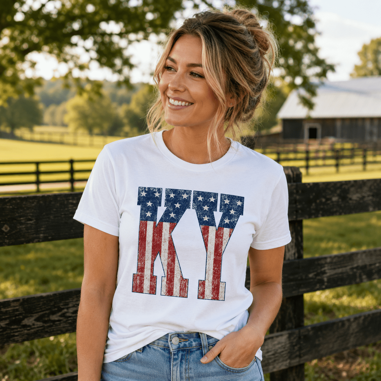 Kentucky Vintage Script Patriotic Graphic T-Shirt | Classic Airlume Tee - Bluegrass Elite Apparel LLC