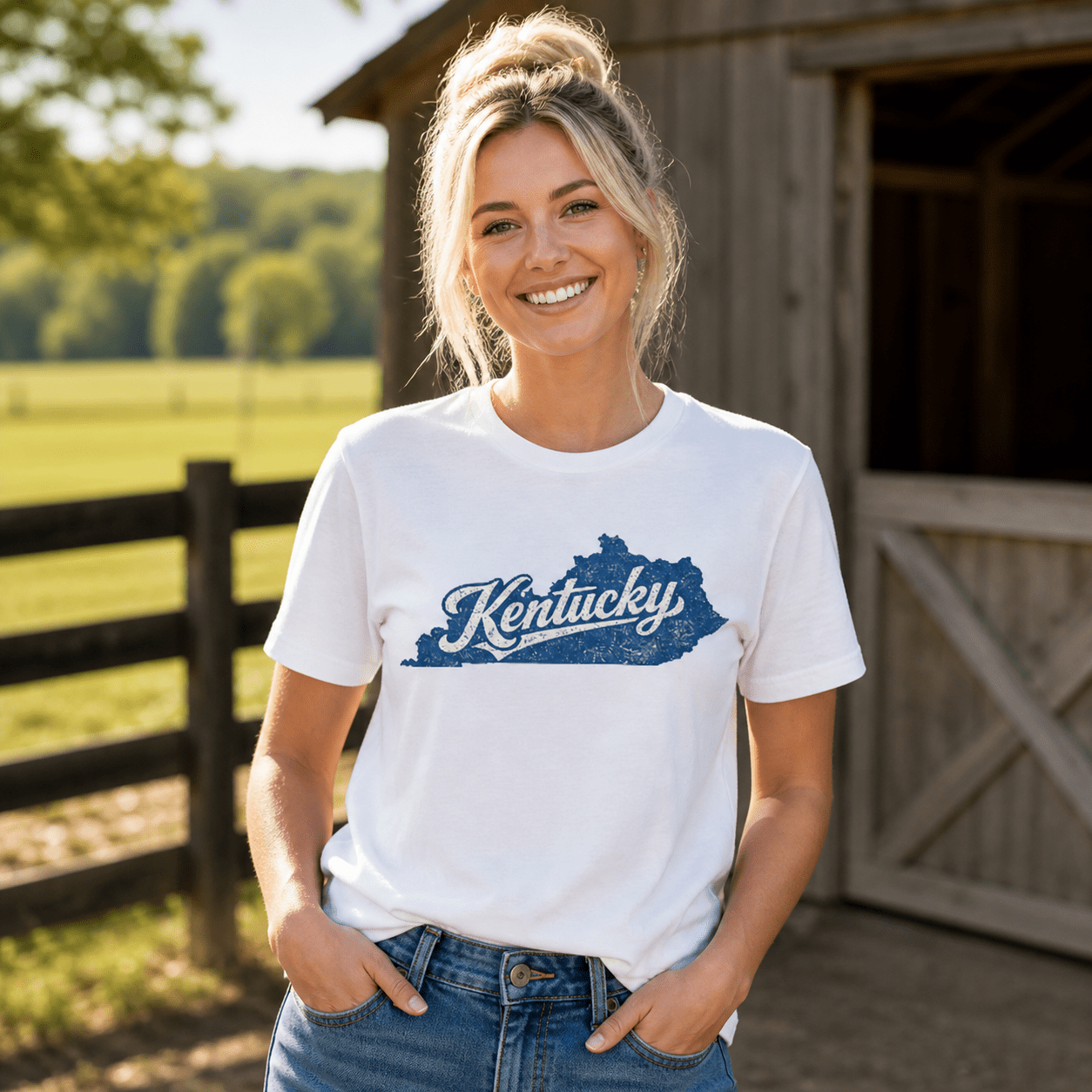 Kentucky Vintage Script State Tee | Worn White Graphic | Classic - Bluegrass Elite Apparel LLC