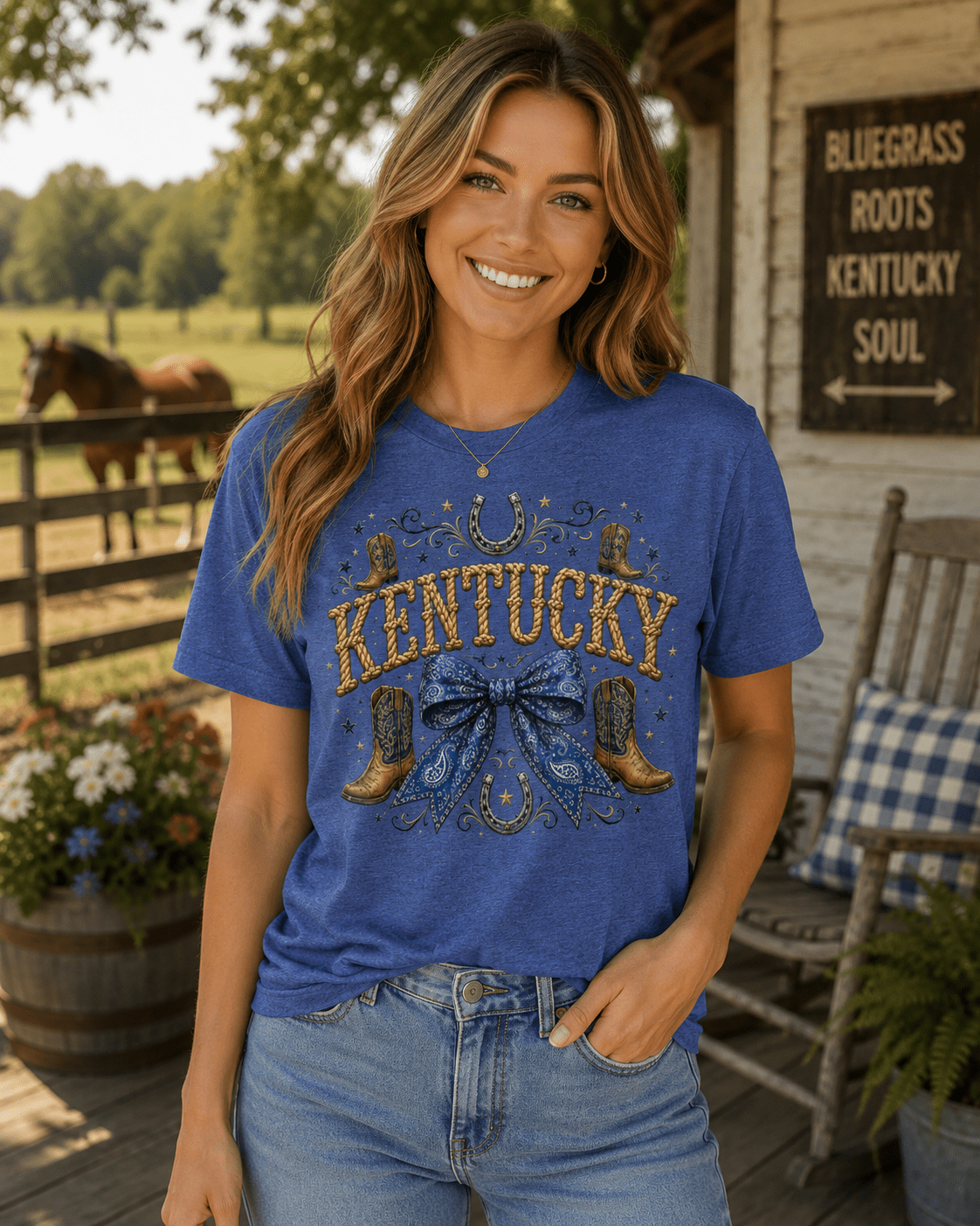Kentucky Western Bow Tee | Rope Letter Design | Classic - Bluegrass Elite Apparel LLC