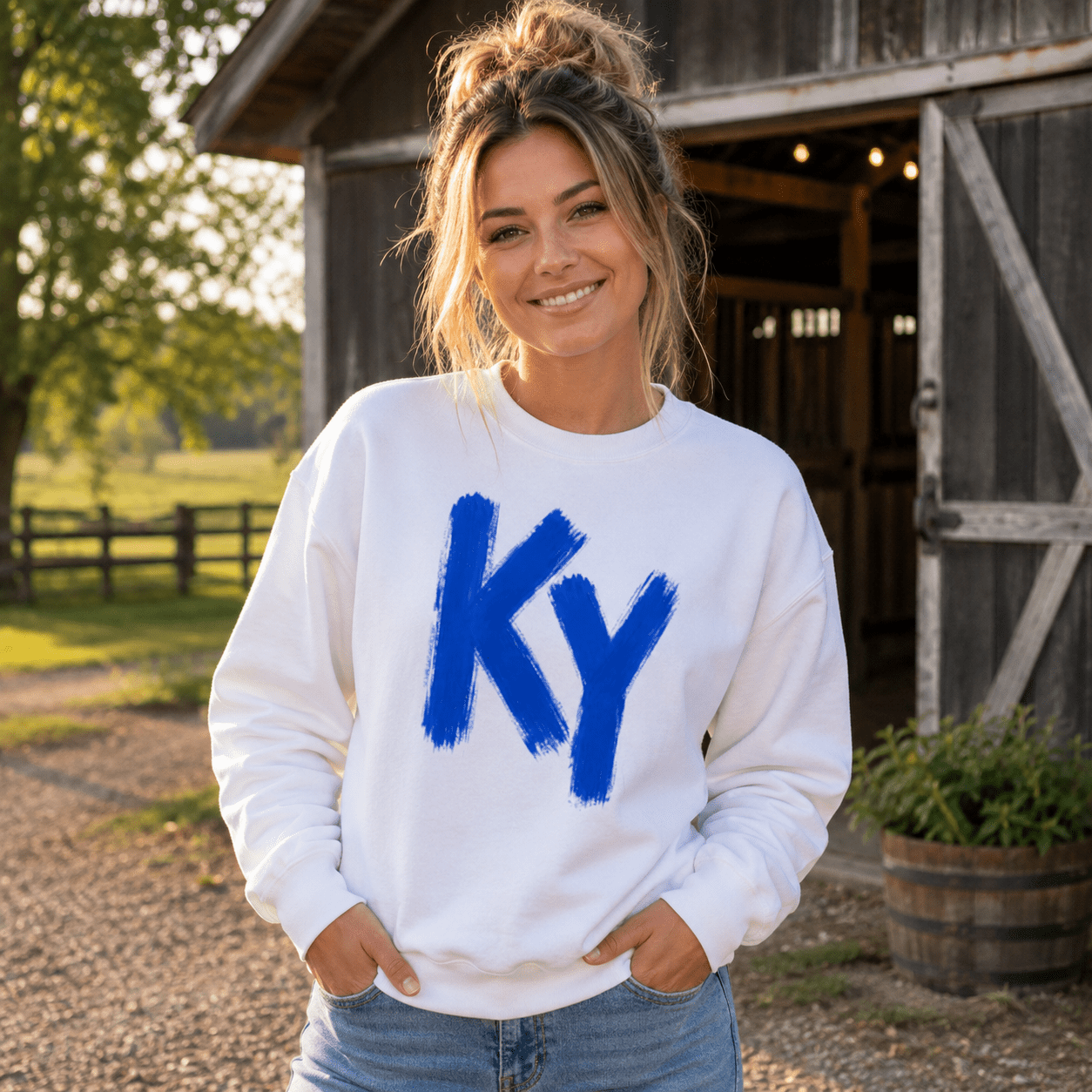 KY Brush Script Sweatshirt | Kentucky Blue Paint Design - Bluegrass Elite Apparel LLC
