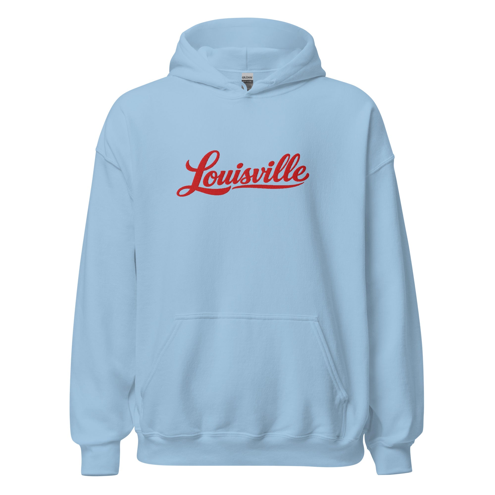 Louisville Hoodie | Red Script Embroidered Design | Unisex Comfort - Bluegrass Elite Apparel LLC