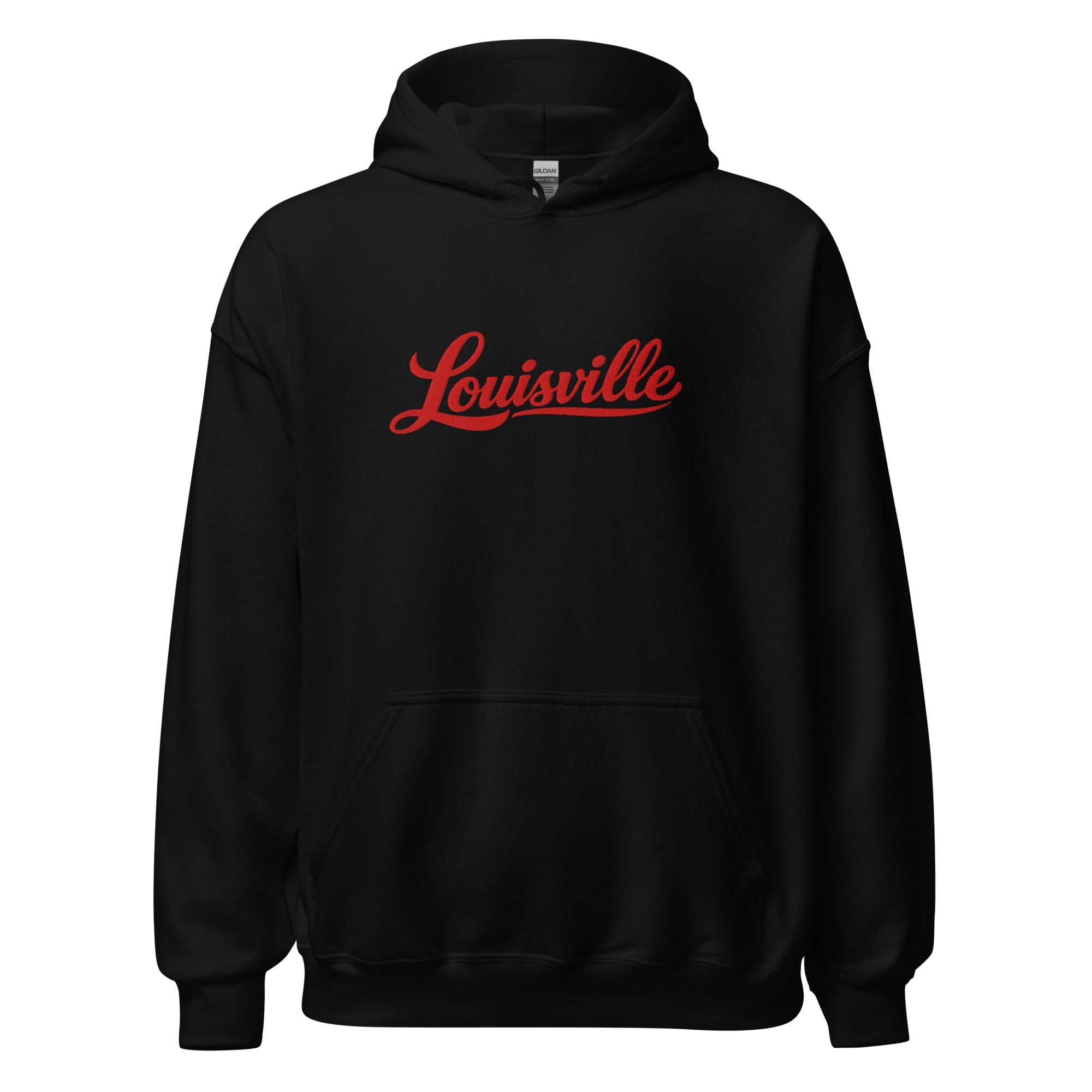 Louisville Hoodie | Red Script Embroidered Design | Unisex Comfort - Bluegrass Elite Apparel LLC