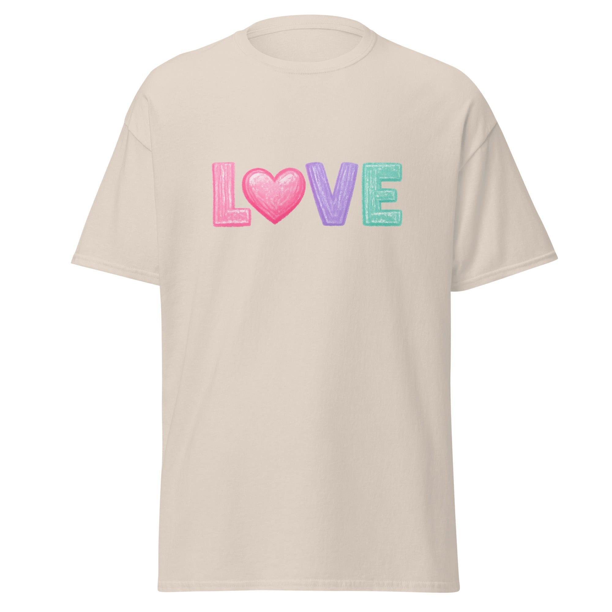 Love Chalk Heart T-Shirt | Pastel Valentine Design | Basic - Bluegrass Elite Apparel LLC