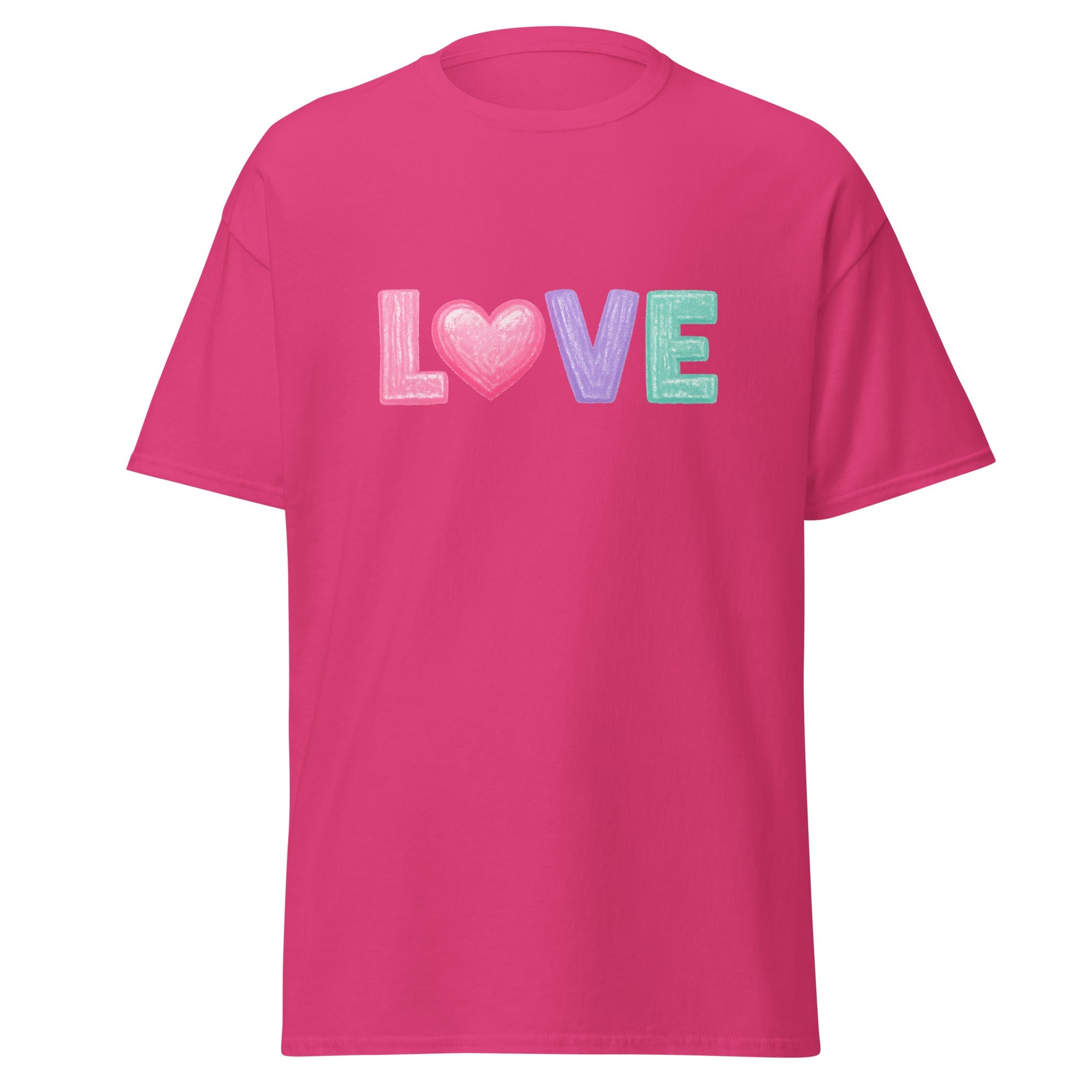 Love Chalk Heart T-Shirt | Pastel Valentine Design | Basic - Bluegrass Elite Apparel LLC