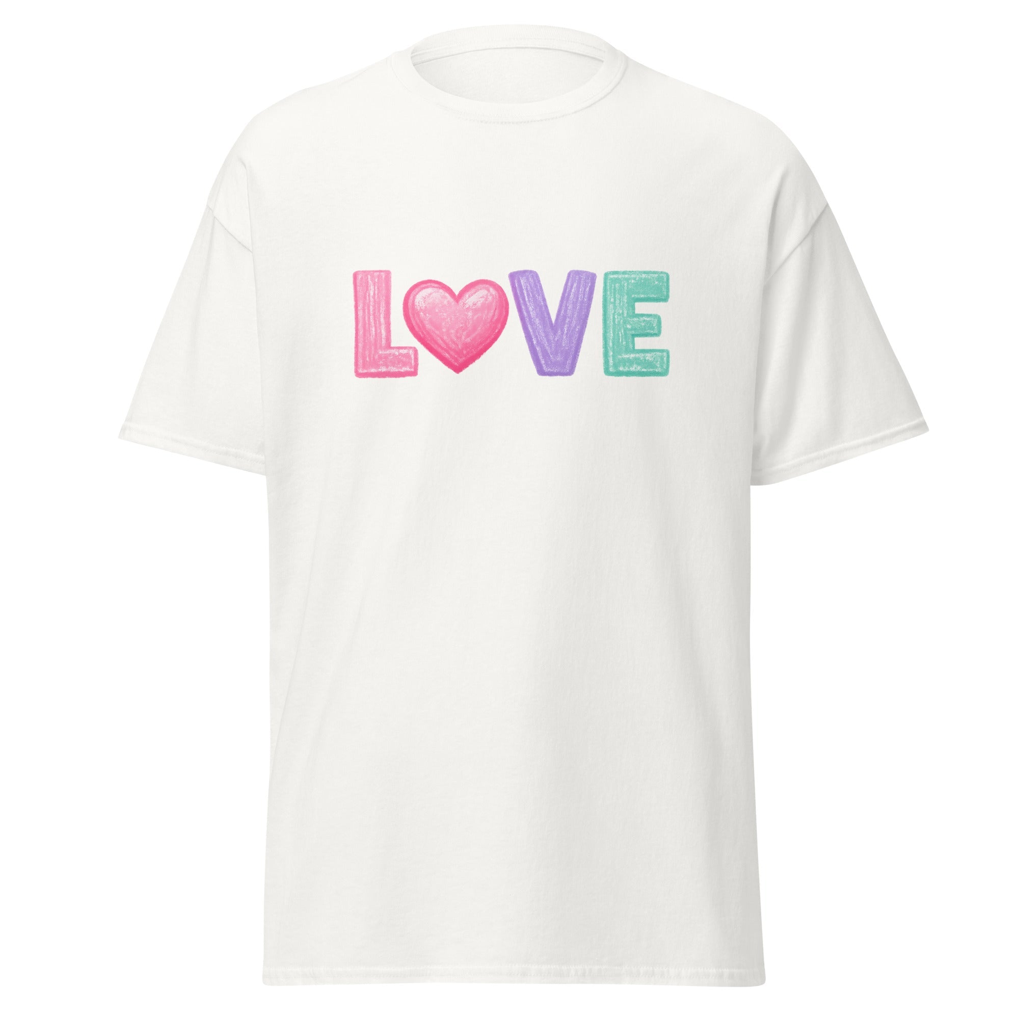 Love Chalk Heart T-Shirt | Pastel Valentine Design | Basic - Bluegrass Elite Apparel LLC