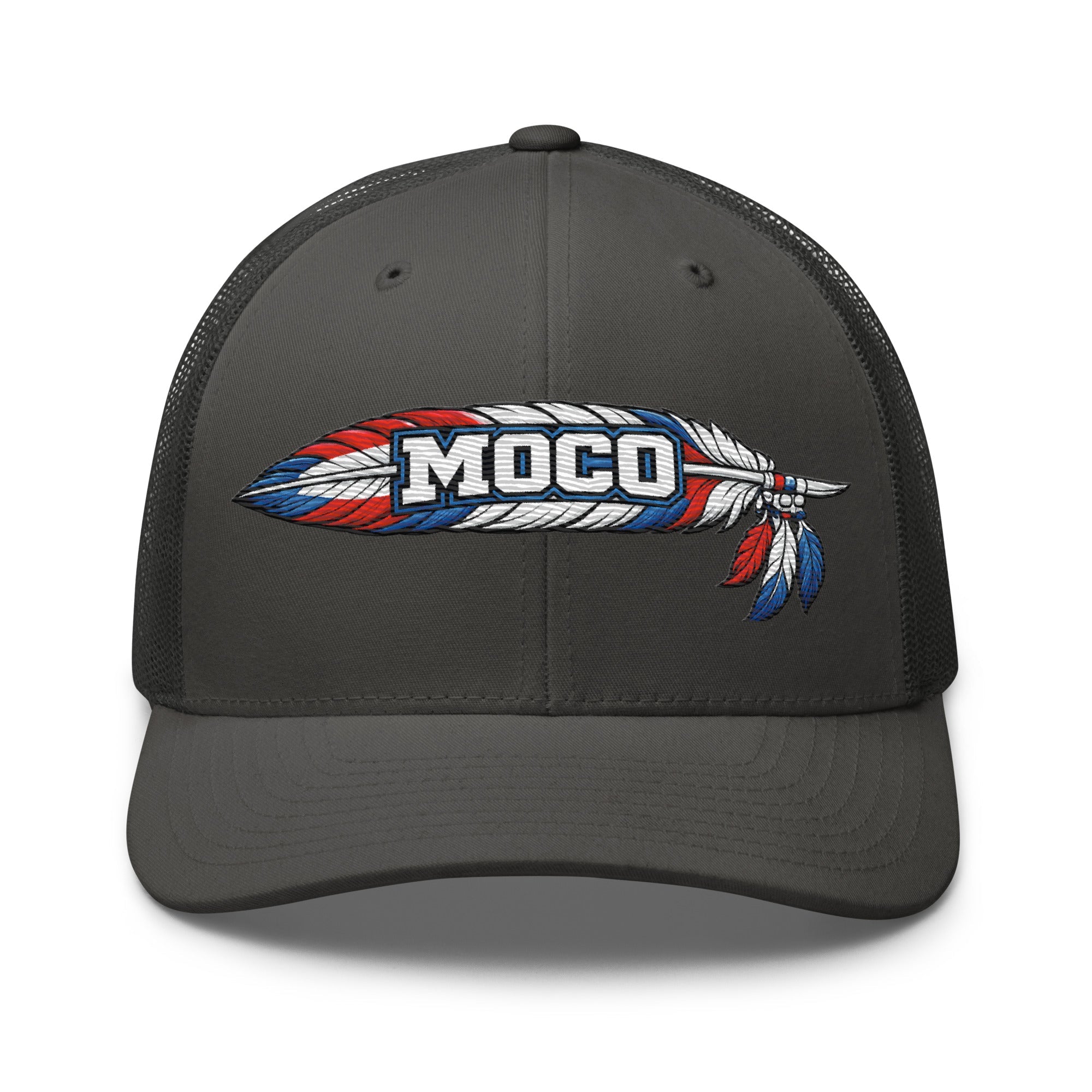 MOCO Feather Heritage Trucker Hat | Embroidered Red White Blue Design - Bluegrass Elite Apparel LLC