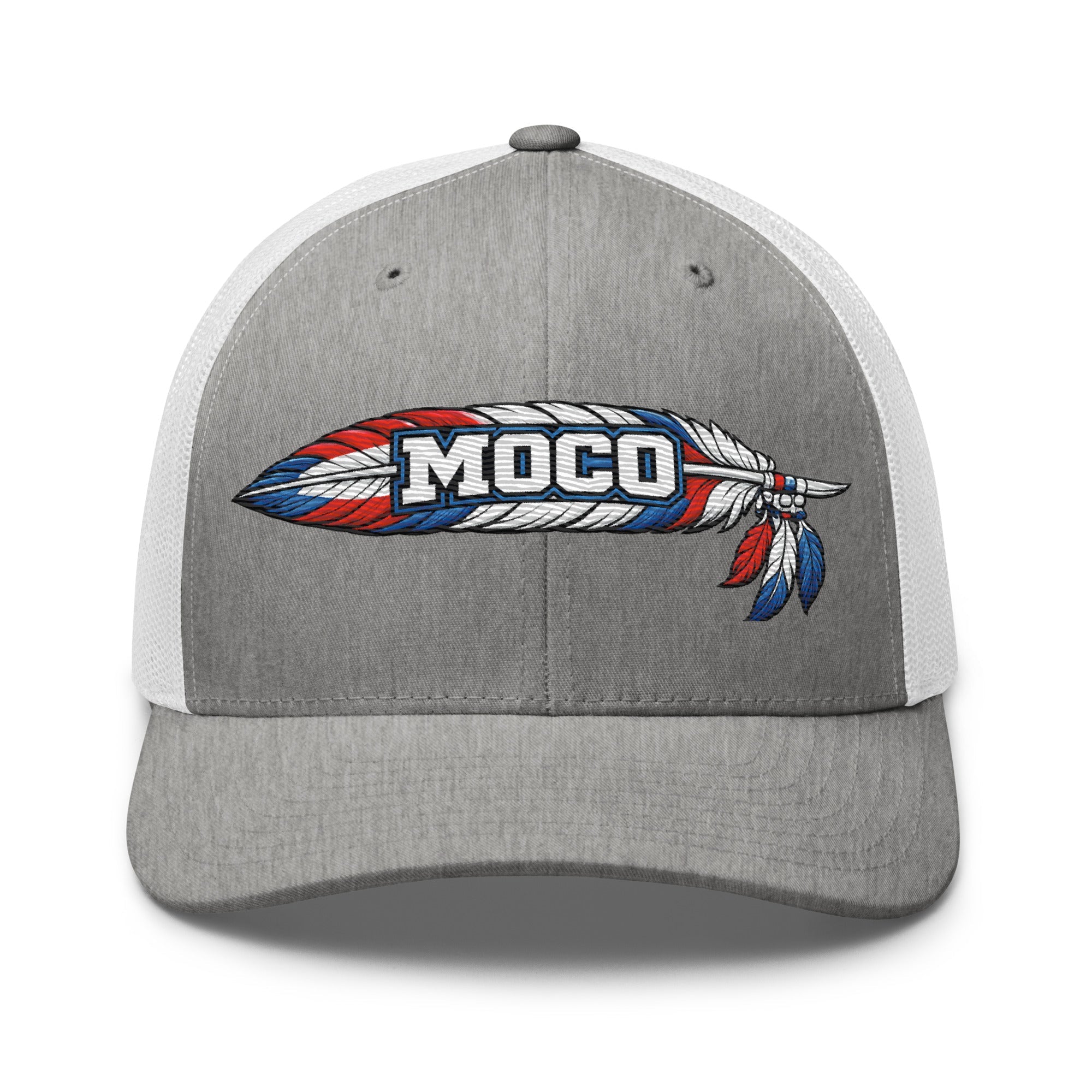 MOCO Feather Heritage Trucker Hat | Embroidered Red White Blue Design - Bluegrass Elite Apparel LLC