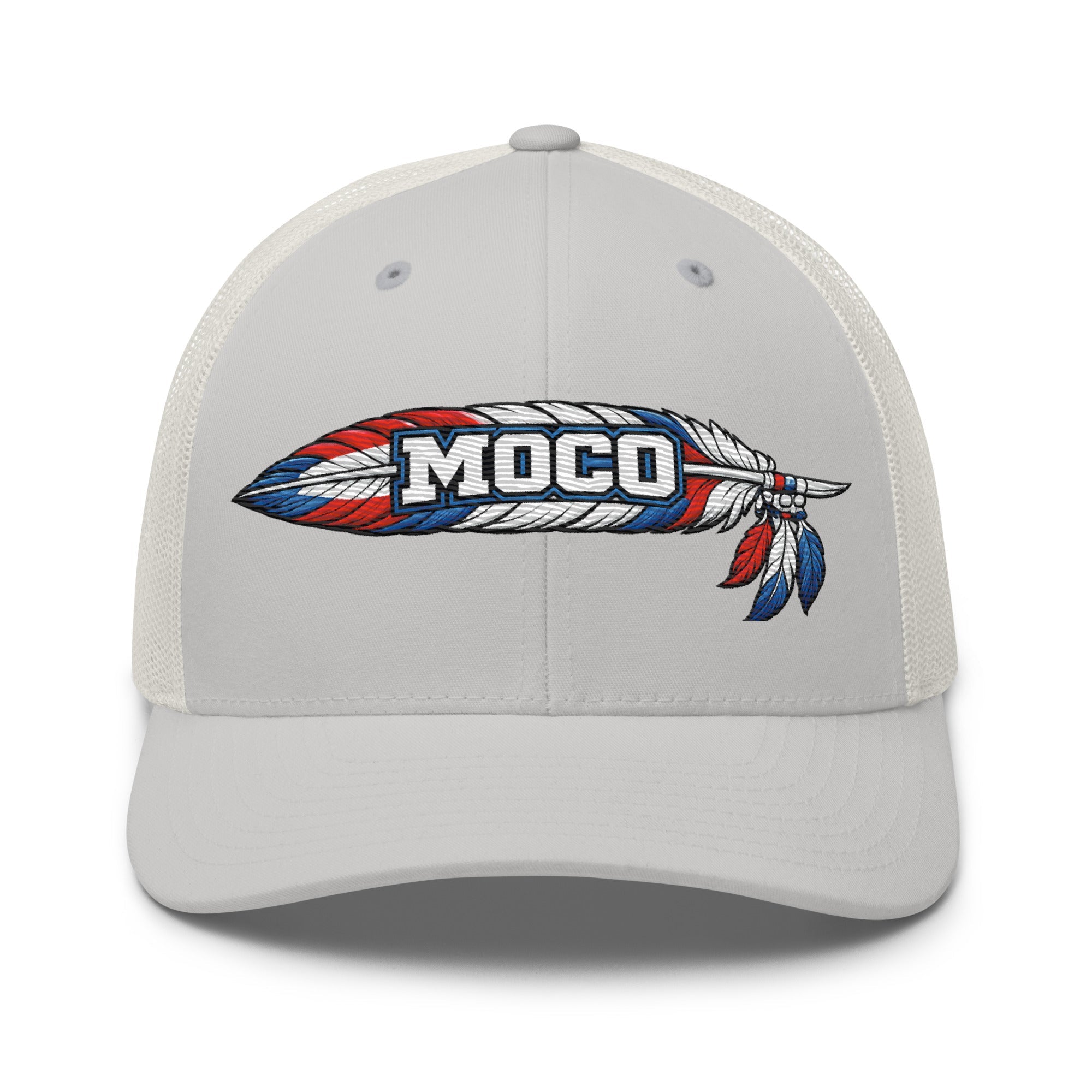 MOCO Feather Heritage Trucker Hat | Embroidered Red White Blue Design - Bluegrass Elite Apparel LLC