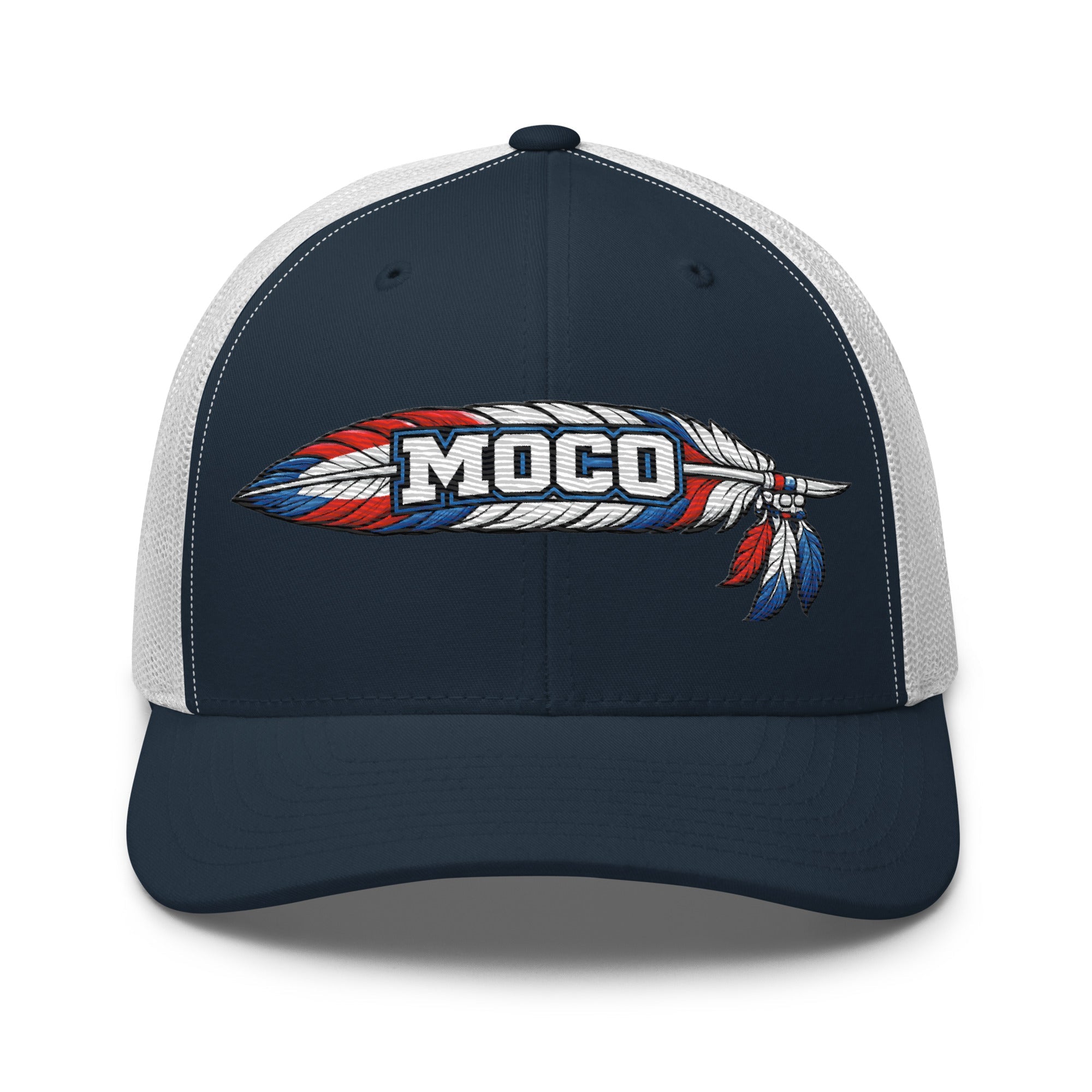 MOCO Feather Heritage Trucker Hat | Embroidered Red White Blue Design - Bluegrass Elite Apparel LLC