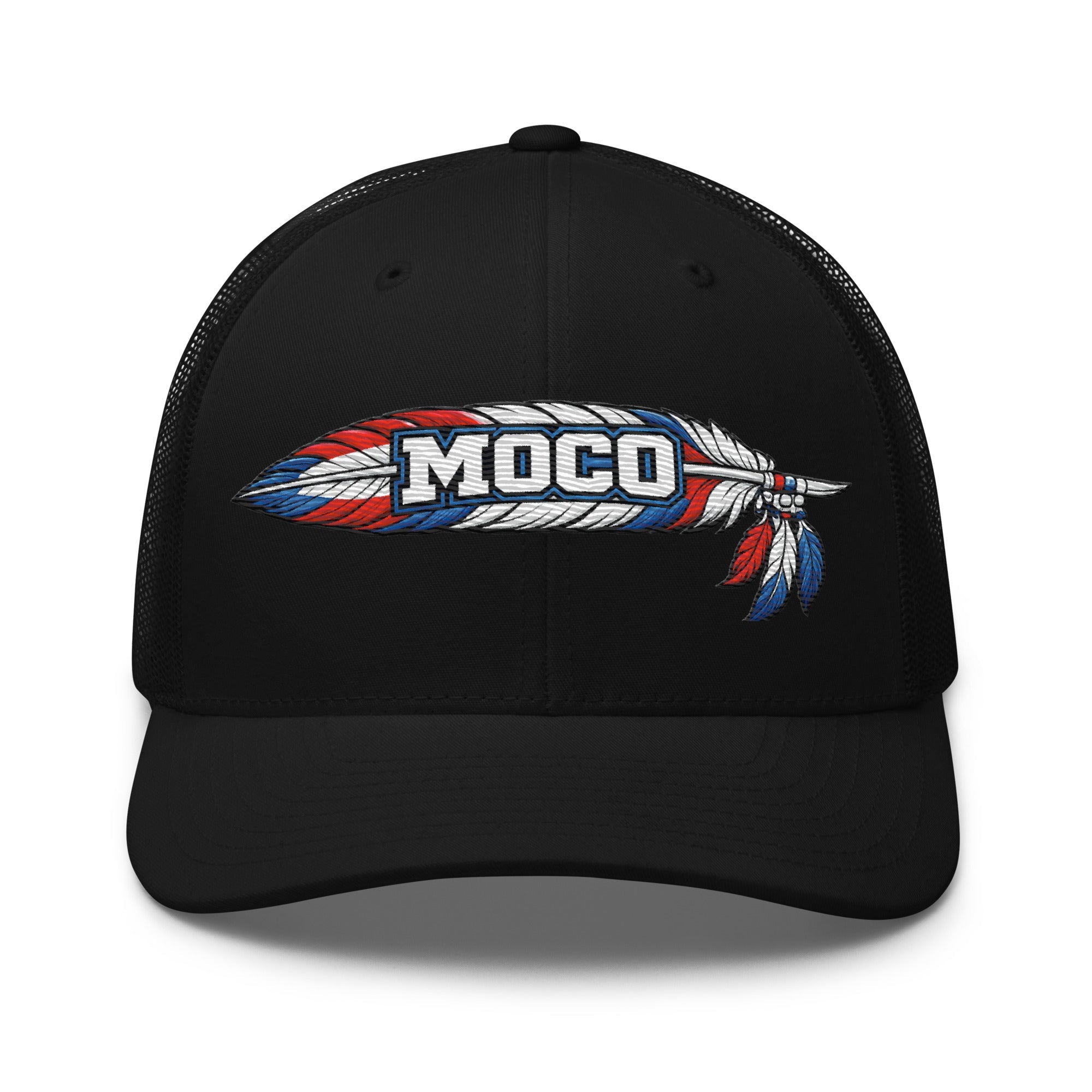 MOCO Feather Heritage Trucker Hat | Embroidered Red White Blue Design - Bluegrass Elite Apparel LLC