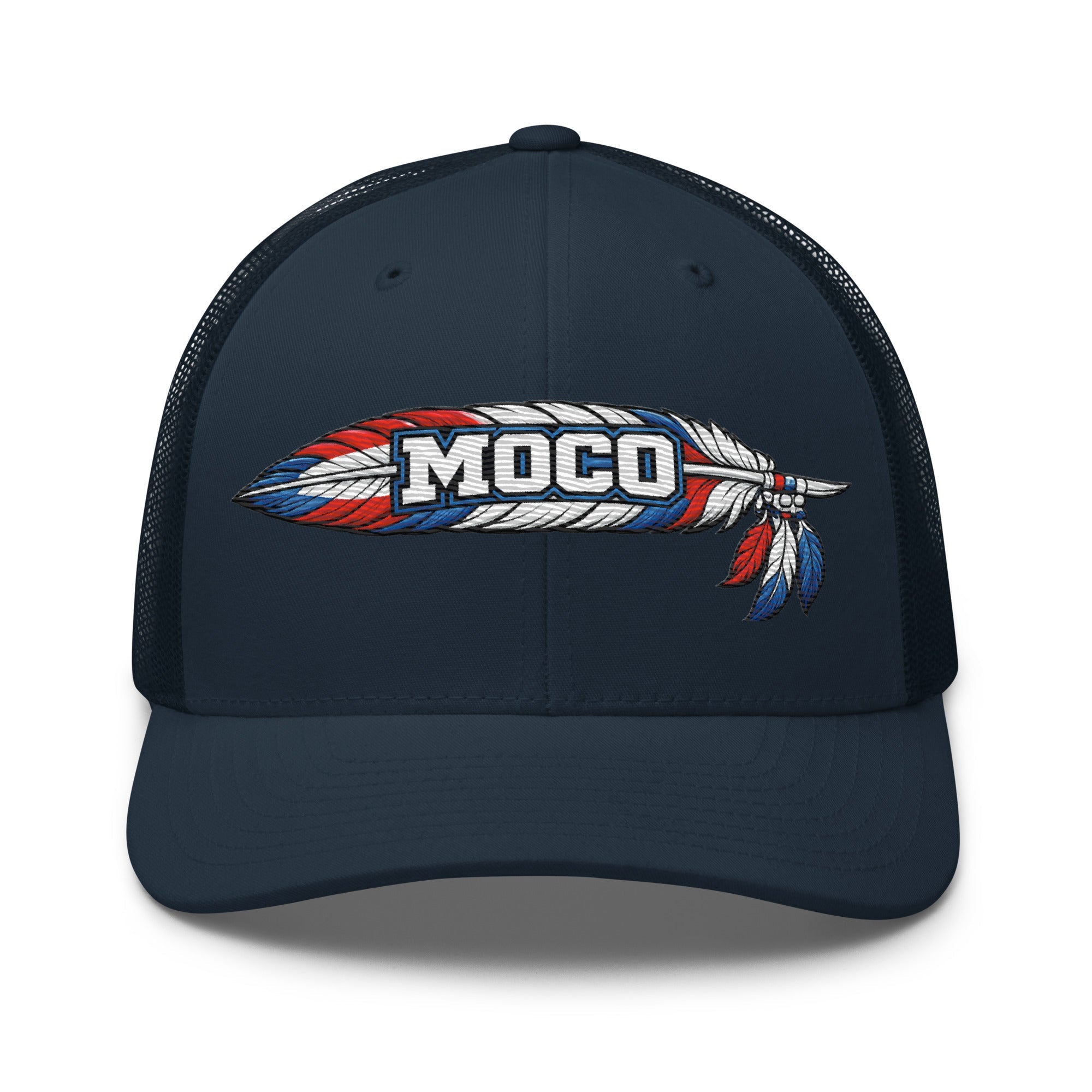 MOCO Feather Heritage Trucker Hat | Embroidered Red White Blue Design - Bluegrass Elite Apparel LLC