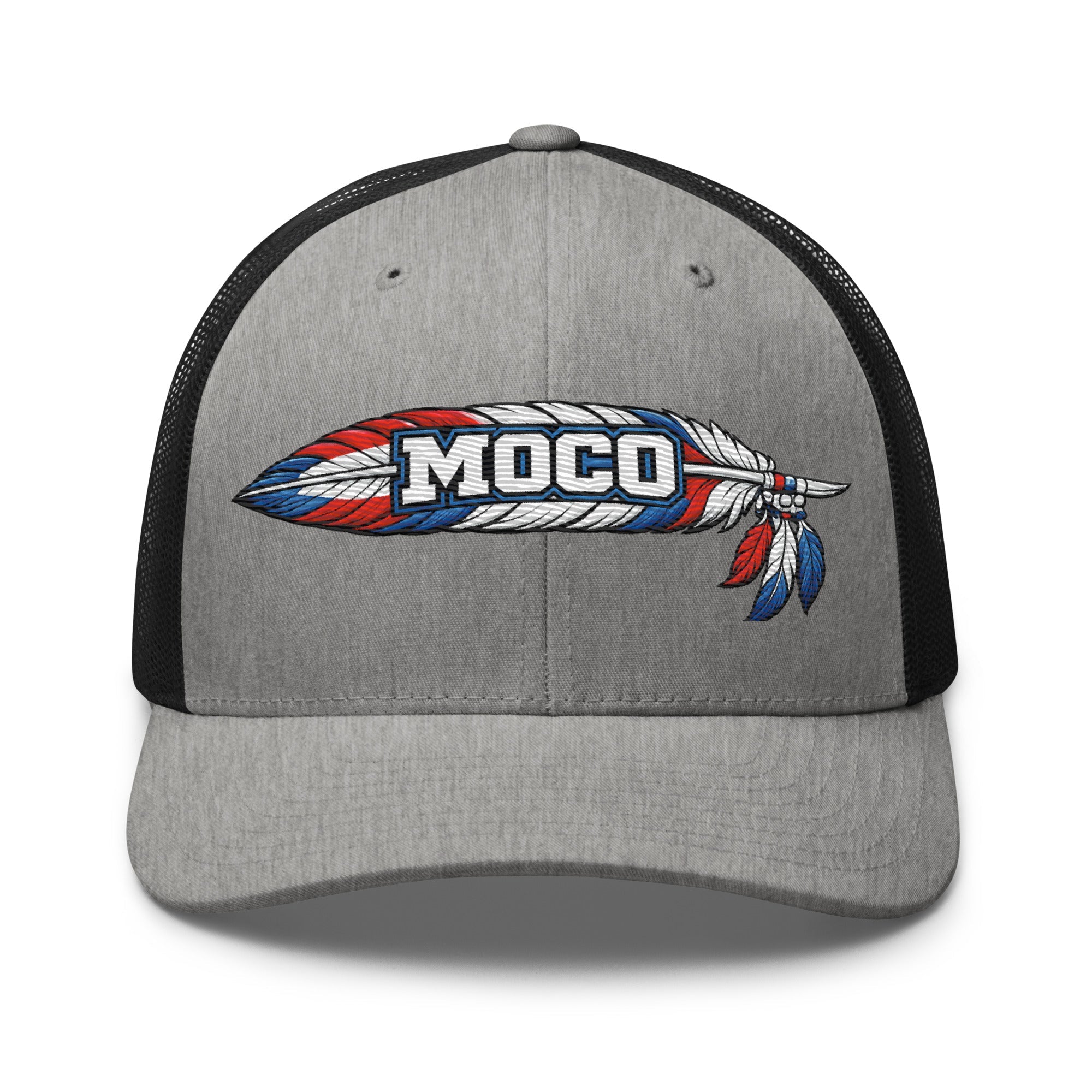 MOCO Feather Heritage Trucker Hat | Embroidered Red White Blue Design - Bluegrass Elite Apparel LLC