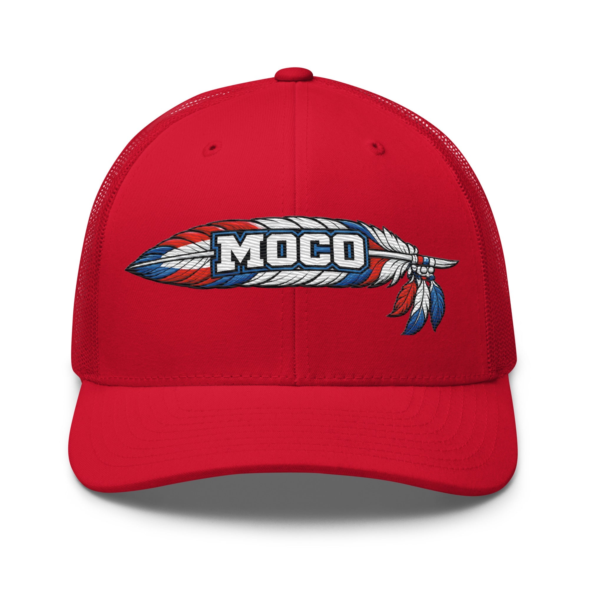 MOCO Feather Heritage Trucker Hat | Embroidered Red White Blue Design - Bluegrass Elite Apparel LLC