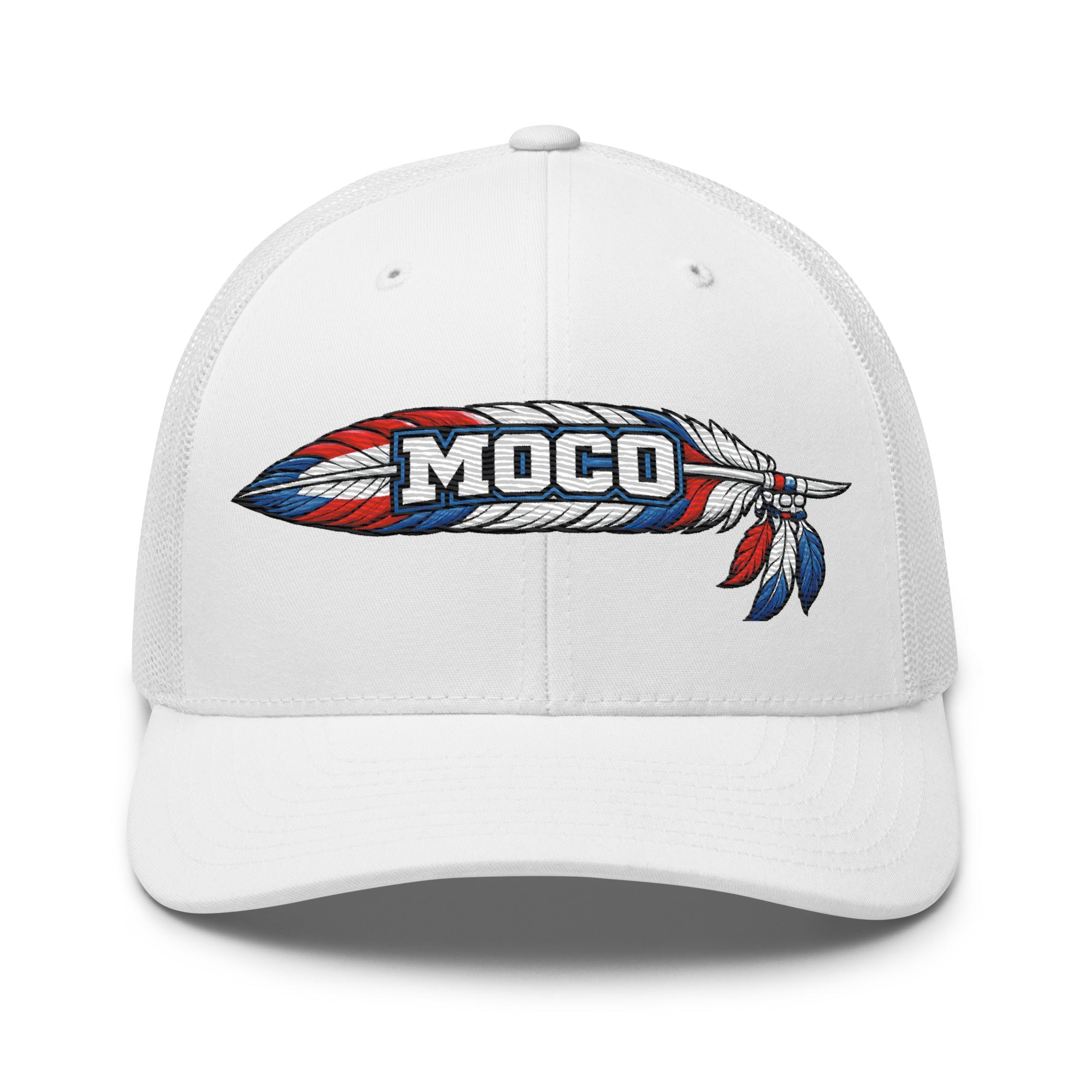MOCO Feather Heritage Trucker Hat | Embroidered Red White Blue Design - Bluegrass Elite Apparel LLC