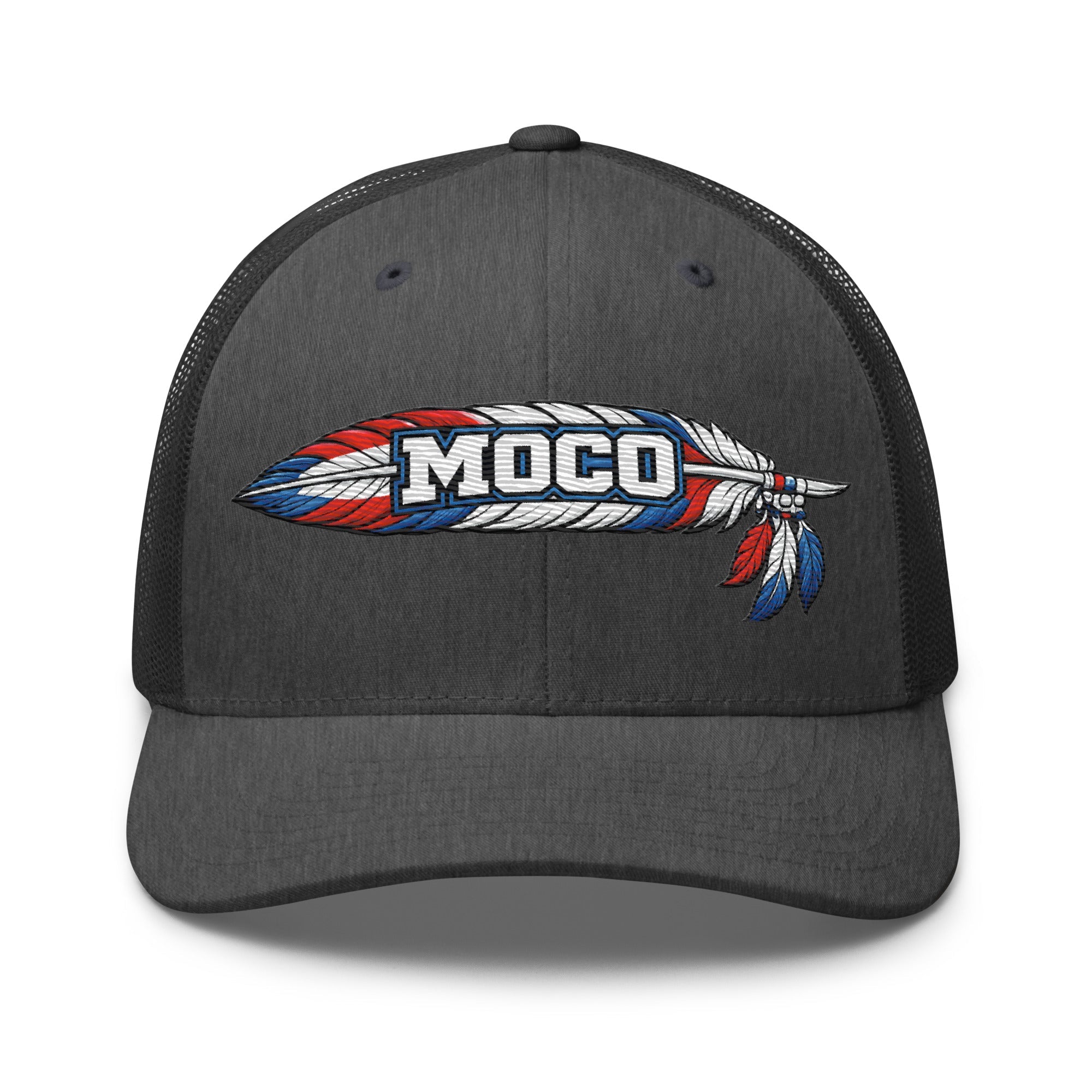 MOCO Feather Heritage Trucker Hat | Embroidered Red White Blue Design - Bluegrass Elite Apparel LLC