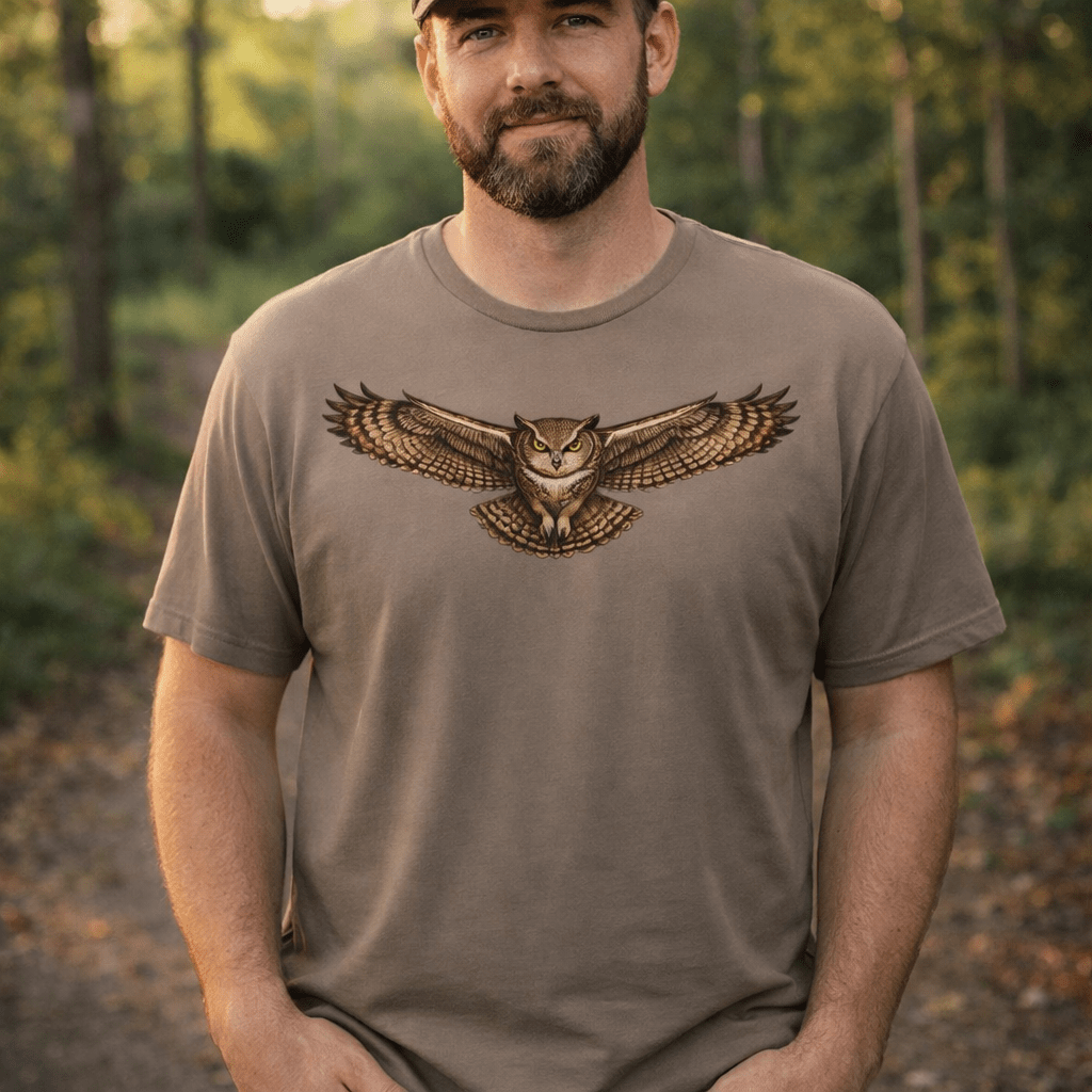Owl Night Flight Tee | Woodland Predator Graphic Shirt - Bluegrass Elite Apparel LLC