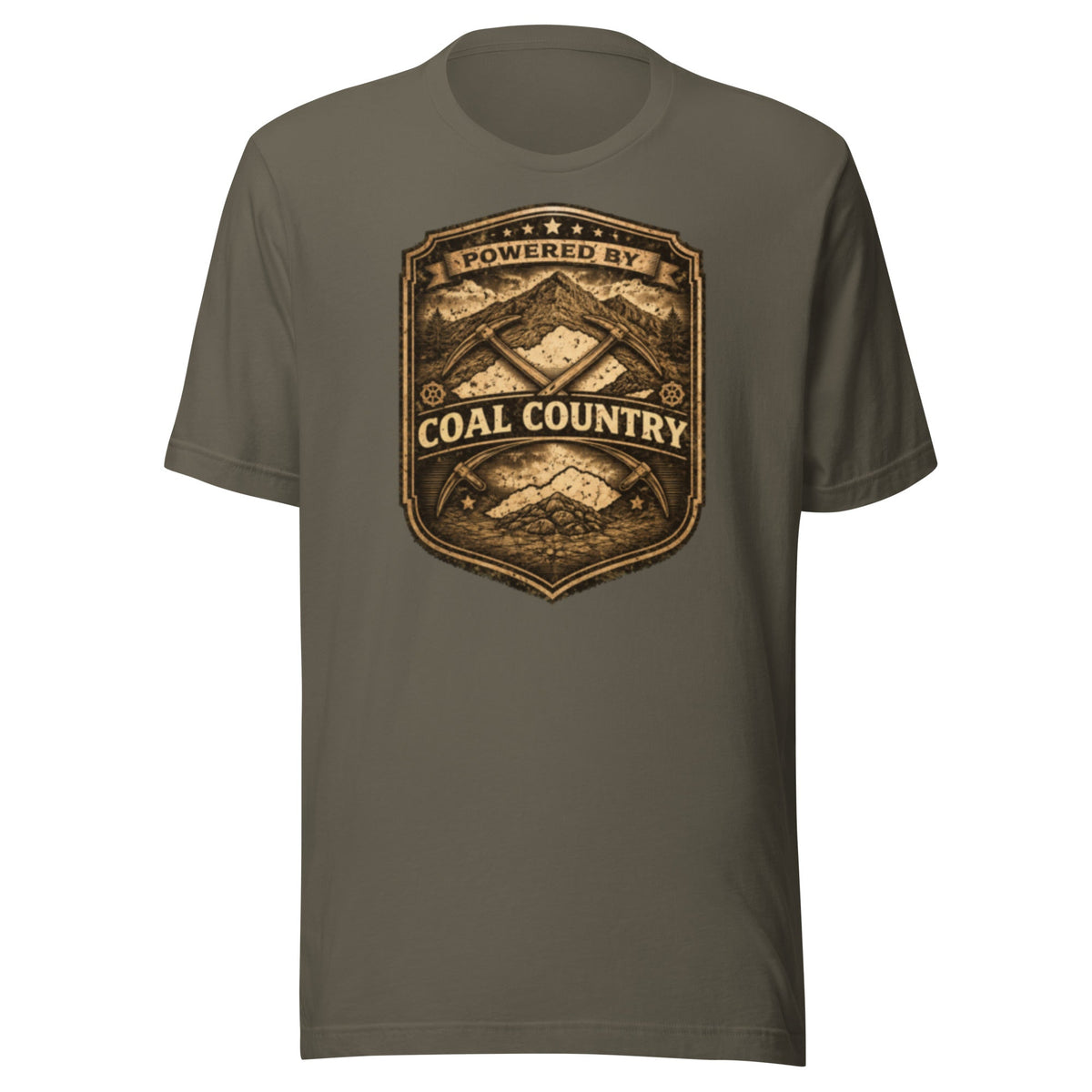Powered by Coal Country Shirt | Vintage Industrial Badge Design | Classic - Bluegrass Elite Apparel LLC