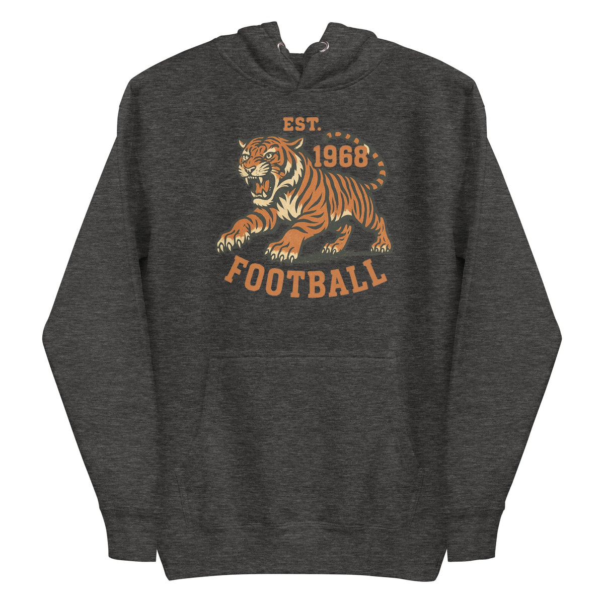 Retro Tiger Football Hoodie | Est. 1968 Vintage Style | Classic Fleece - Bluegrass Elite Apparel LLC
