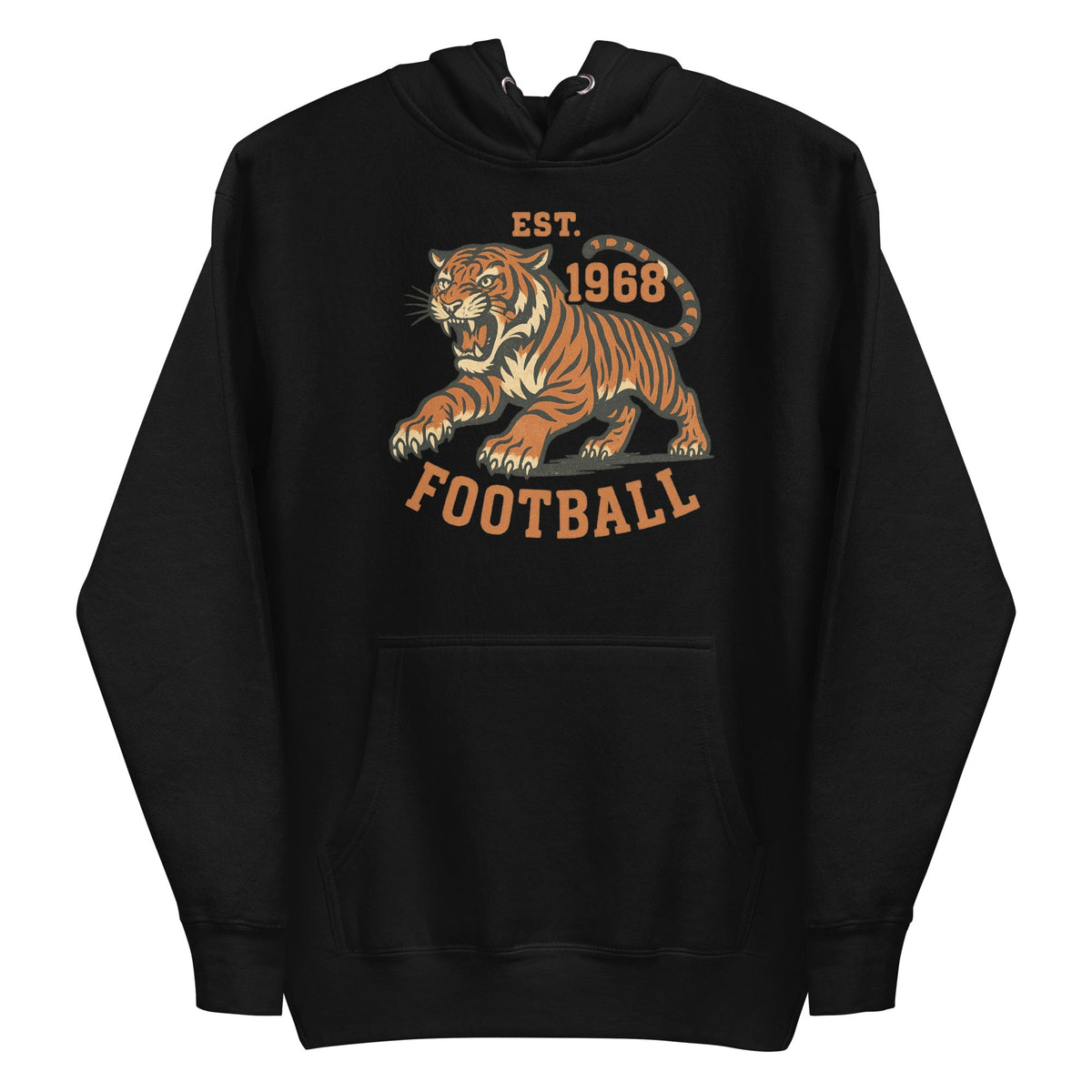 Retro Tiger Football Hoodie | Est. 1968 Vintage Style | Classic Fleece - Bluegrass Elite Apparel LLC