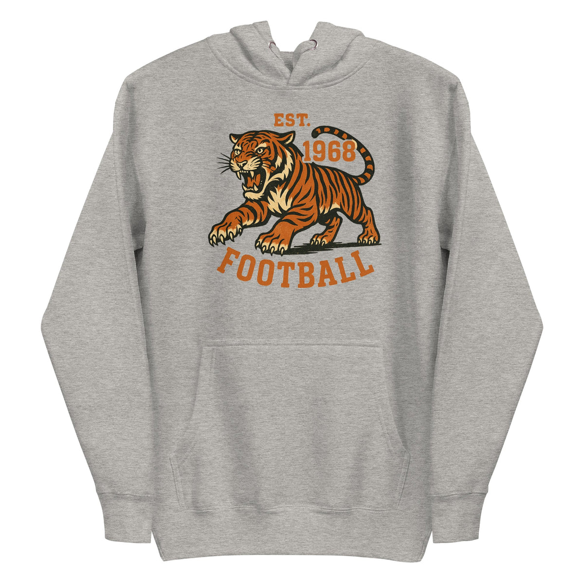 Retro Tiger Football Hoodie | Est. 1968 Vintage Style | Classic Fleece - Bluegrass Elite Apparel LLC
